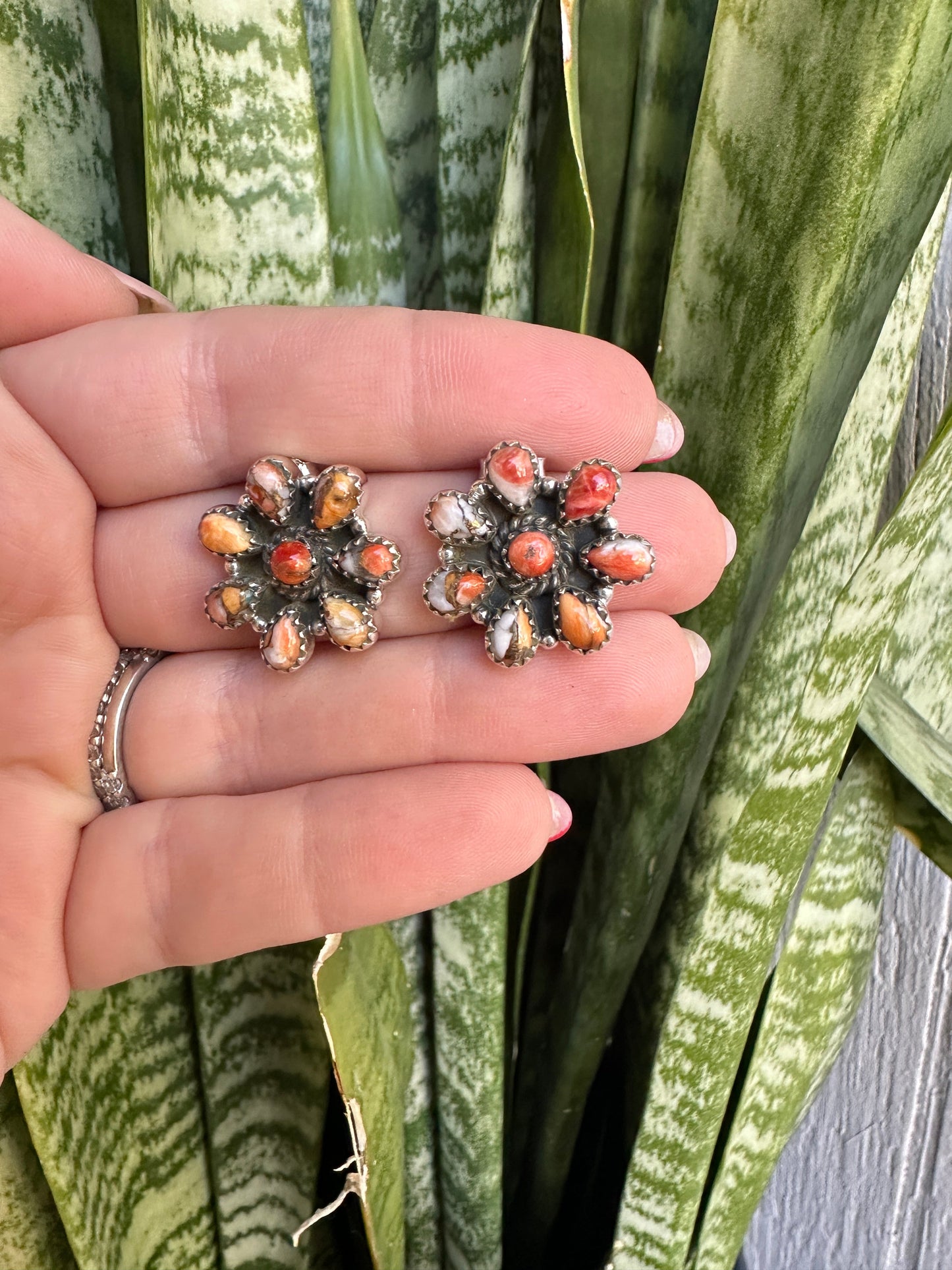 Nizhoni Handmade Spice & Sterling Silver Flower Earrings
