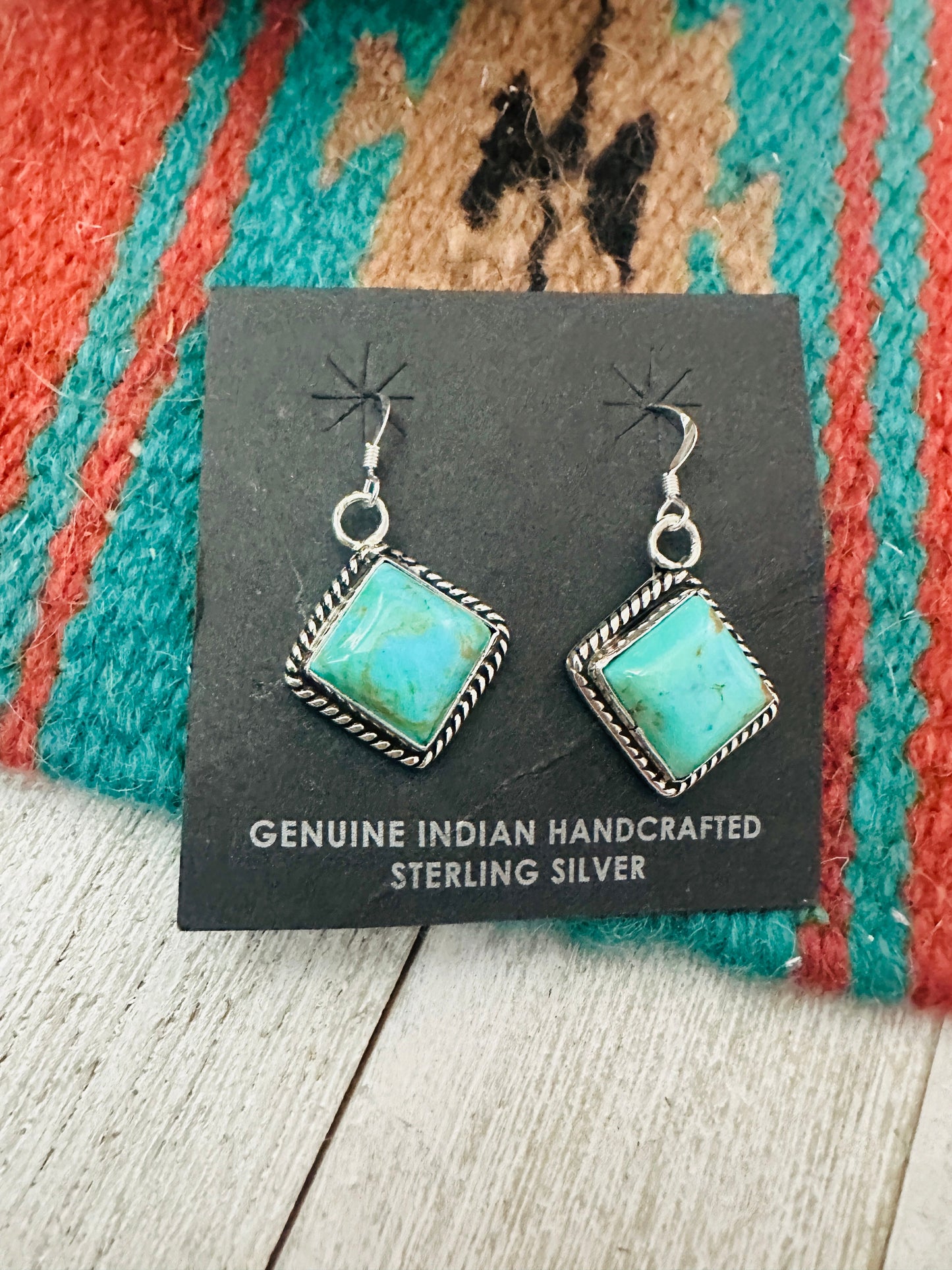 Navajo Turquoise & Sterling Silver Square Dangle Earrings