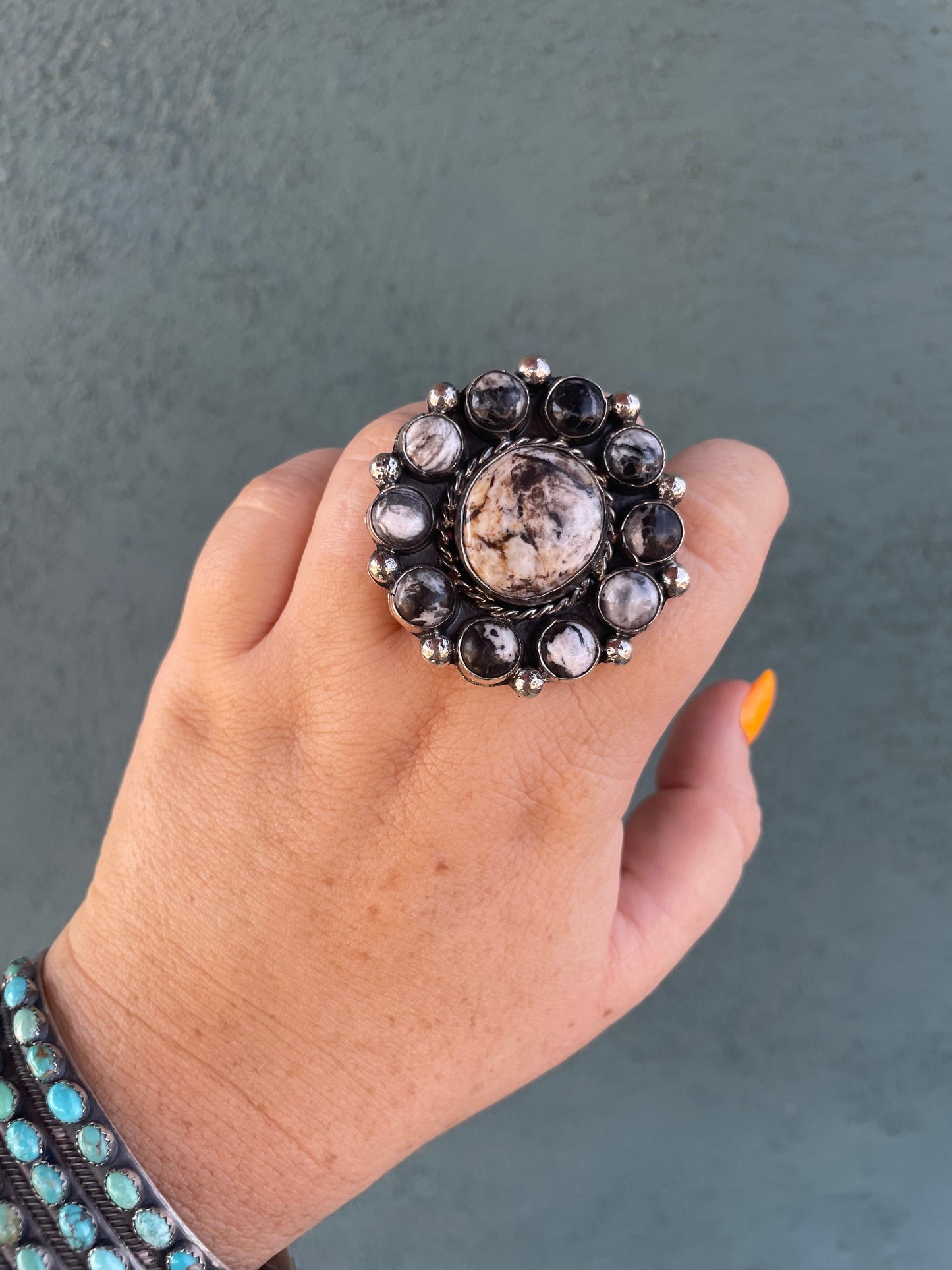 Navajo Sterling Silver & White Buffalo Adjustable Ring Signed