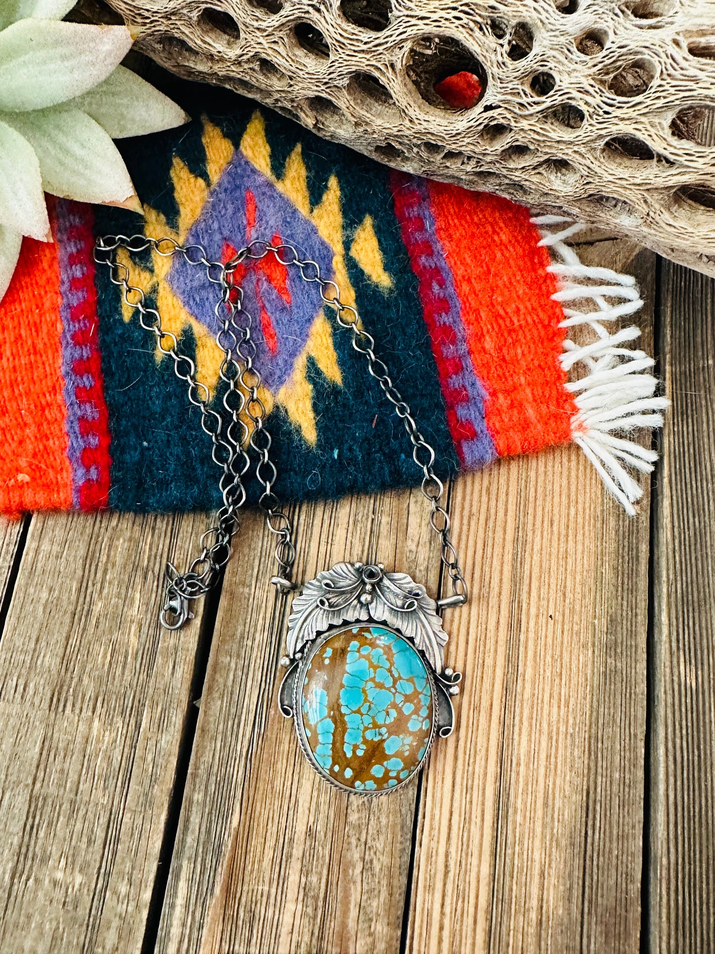 Navajo Sterling Silver & Number 8 Turquoise Necklace