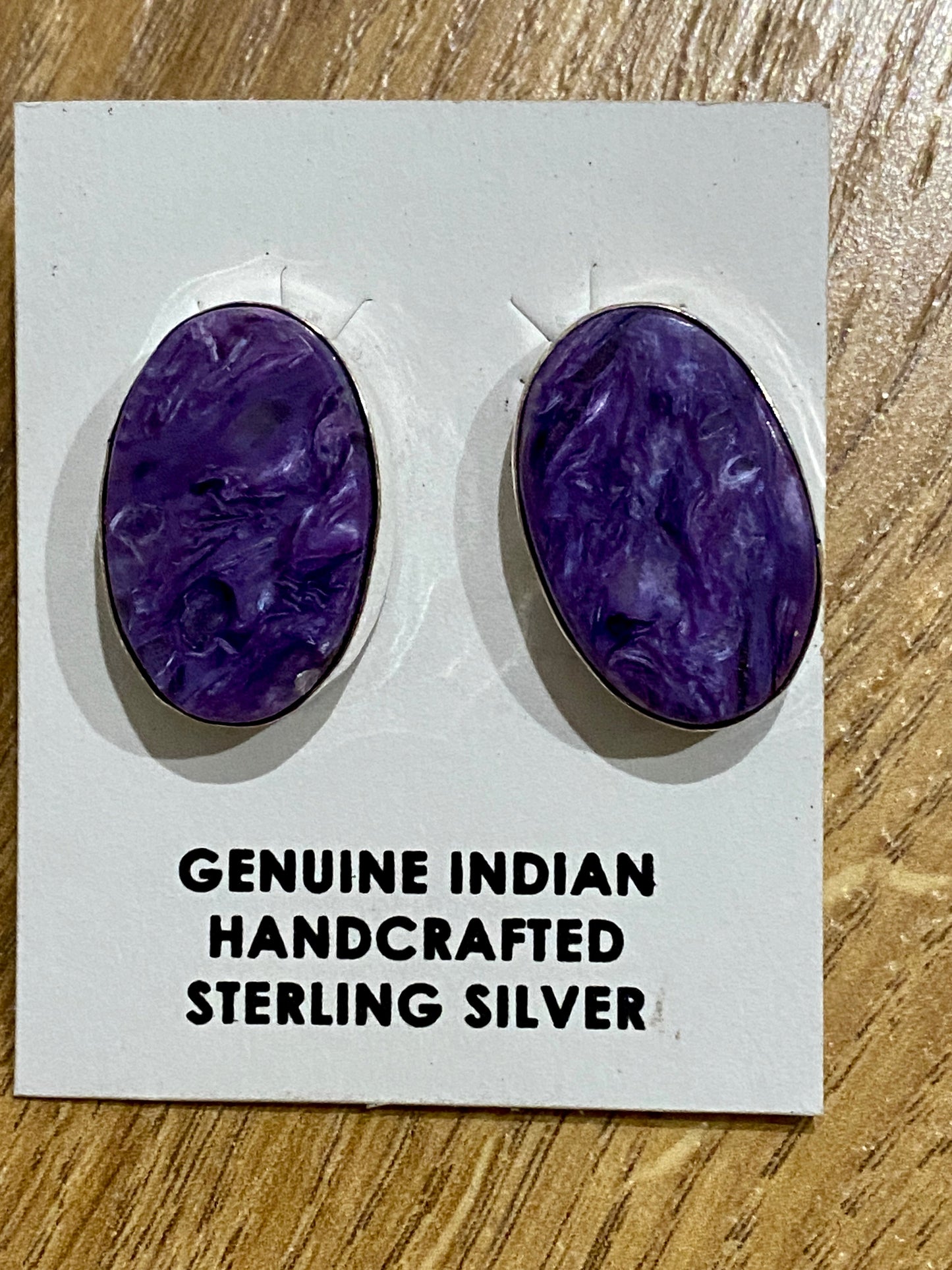 Navajo Sterling Silver And Purple Charoite Stud Earrings