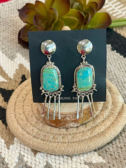 Navajo Sterling Silver & Turquoise Slab Dangle Earrings