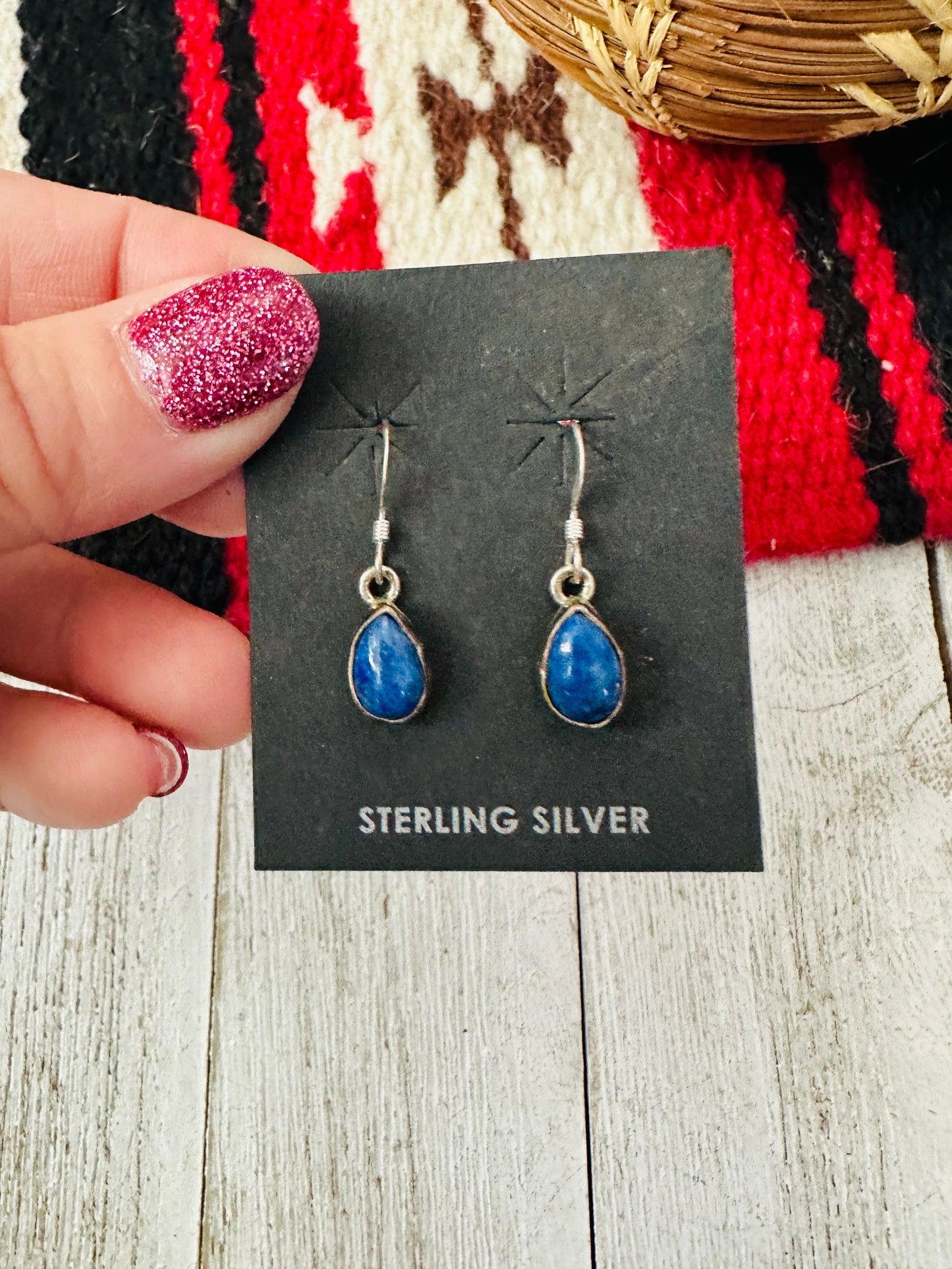 Navajo Lapis and Sterling Silver Dangle Earrings Signed