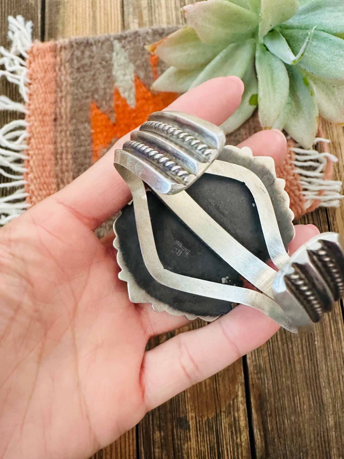 Navajo Black Onyx & Sterling Silver Cluster Cuff Bracelet