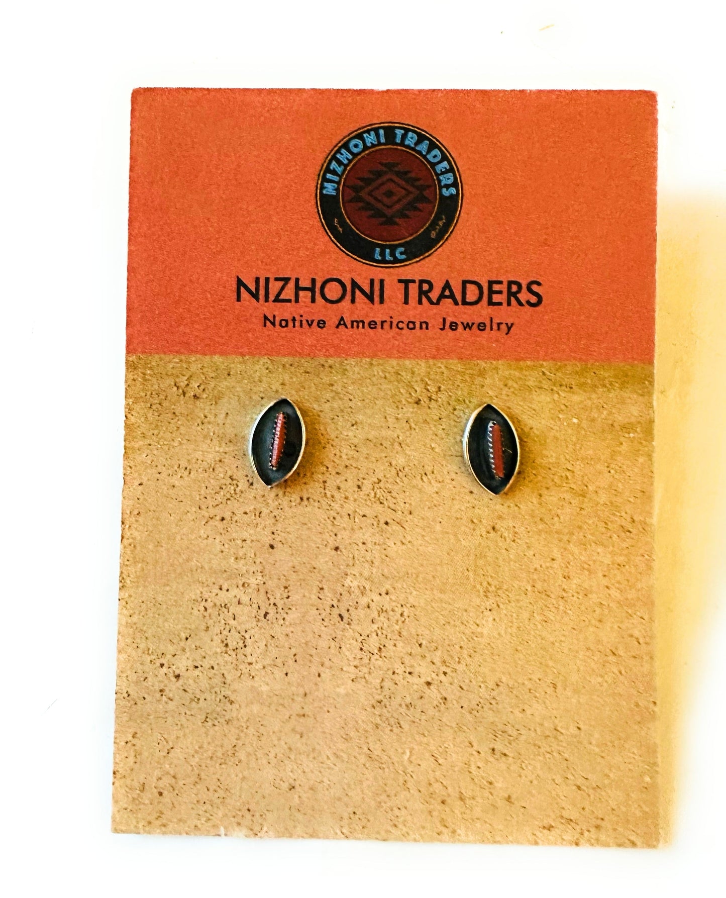 Zuni Coral & Sterling Silver Shadowbox Stud Earrings