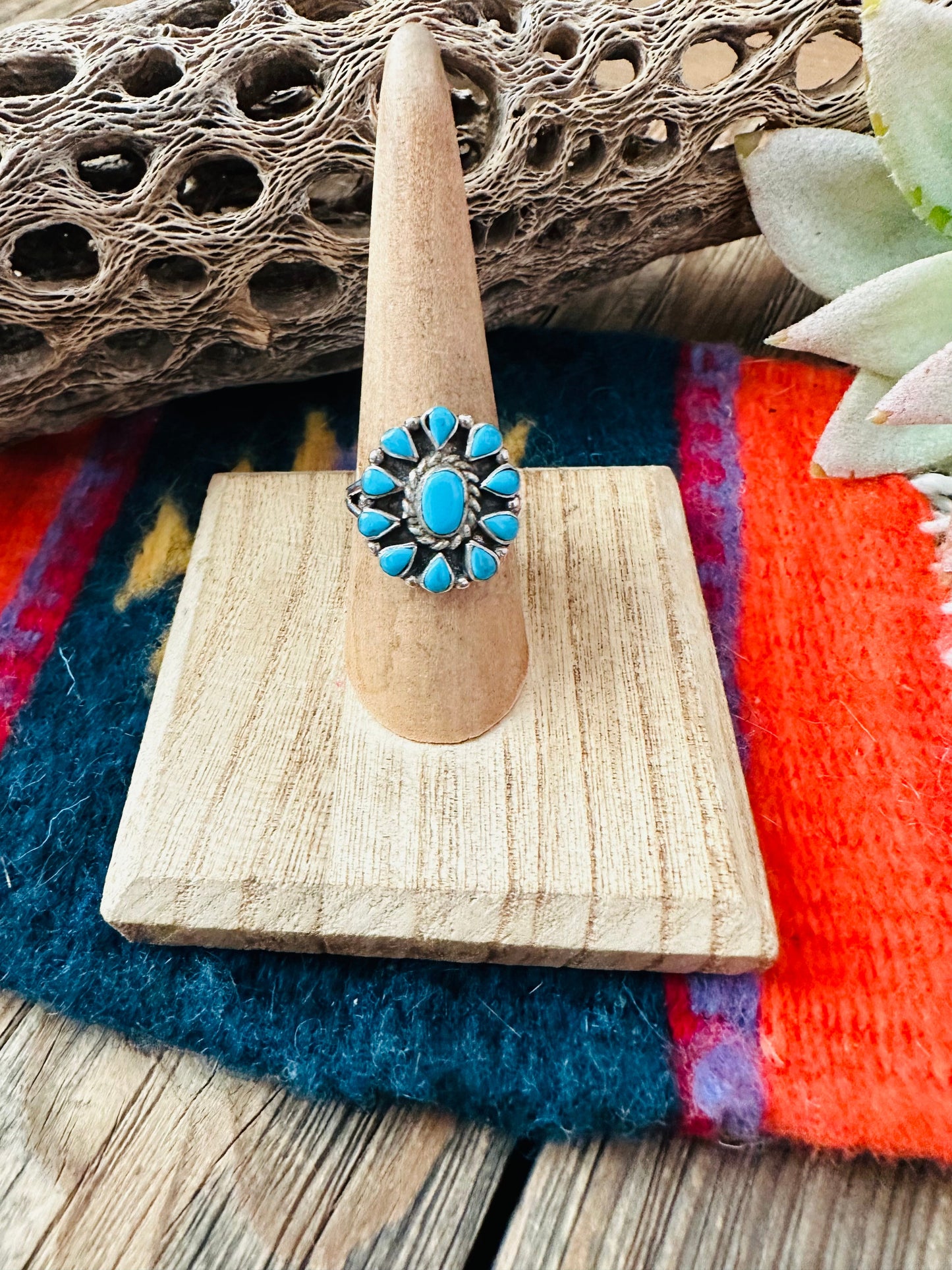 Navajo Sterling Silver And Turquoise Cluster Ring