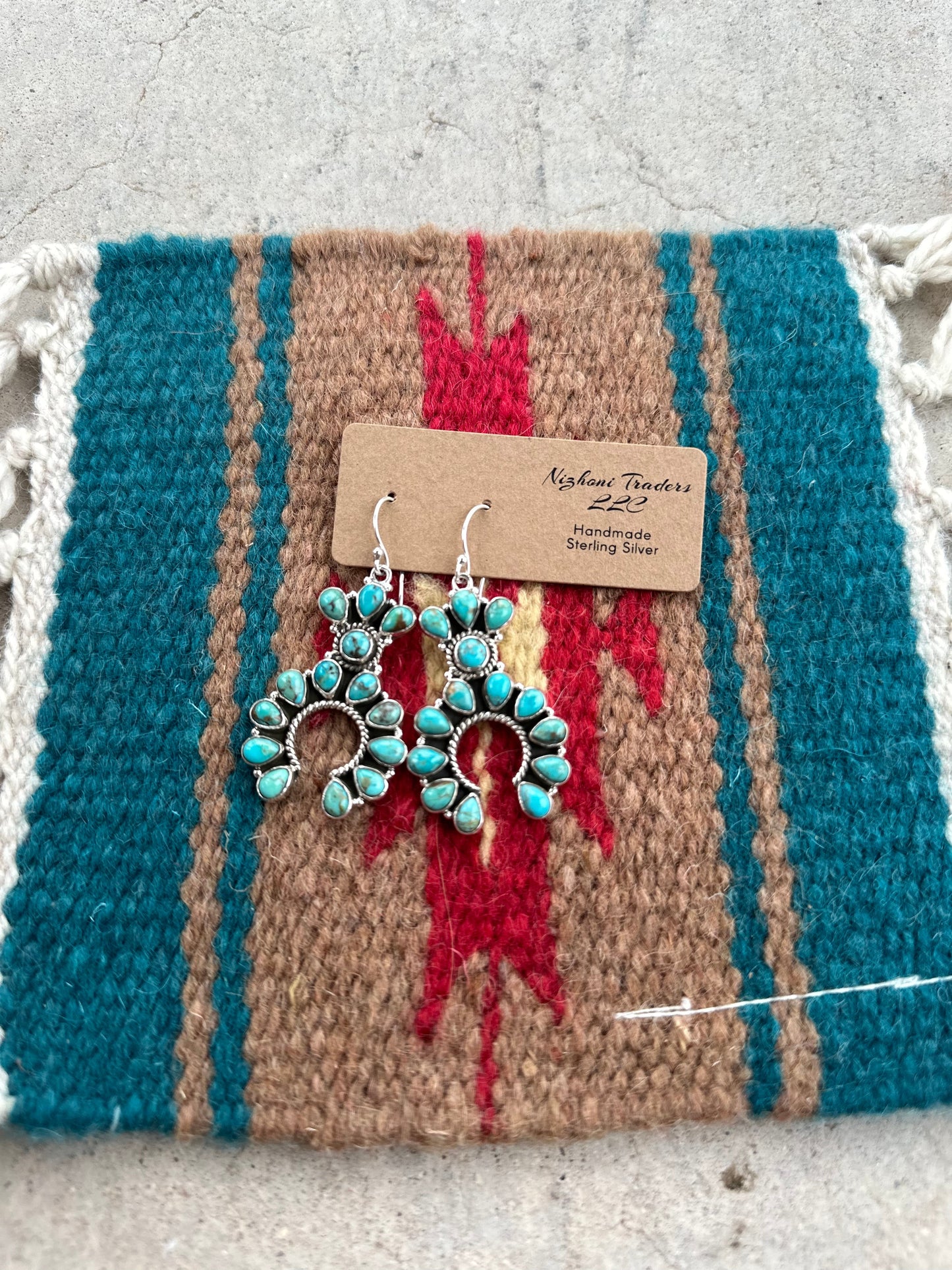 “Beverly Hills” Handmade Turquoise Sterling Silver Dangle Earrings Signed Nizhoni