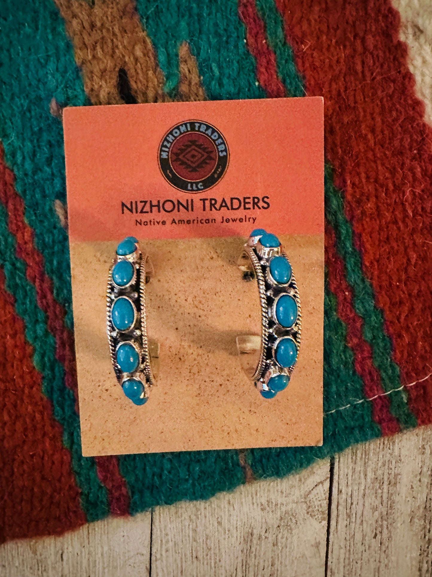 Navajo Sterling Silver & Turquoise Hoop Earrings