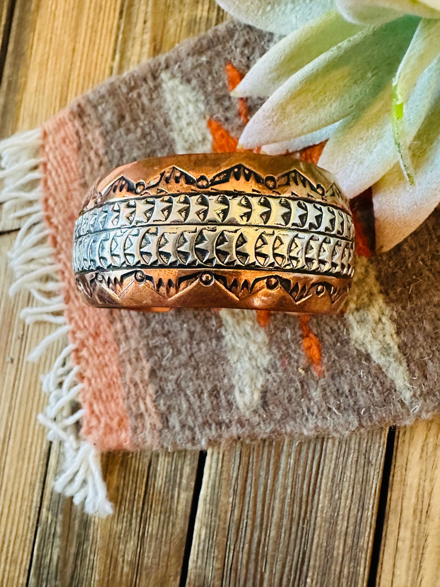 Navajo Copper and Sterling Silver Cuff Bracelet Signed