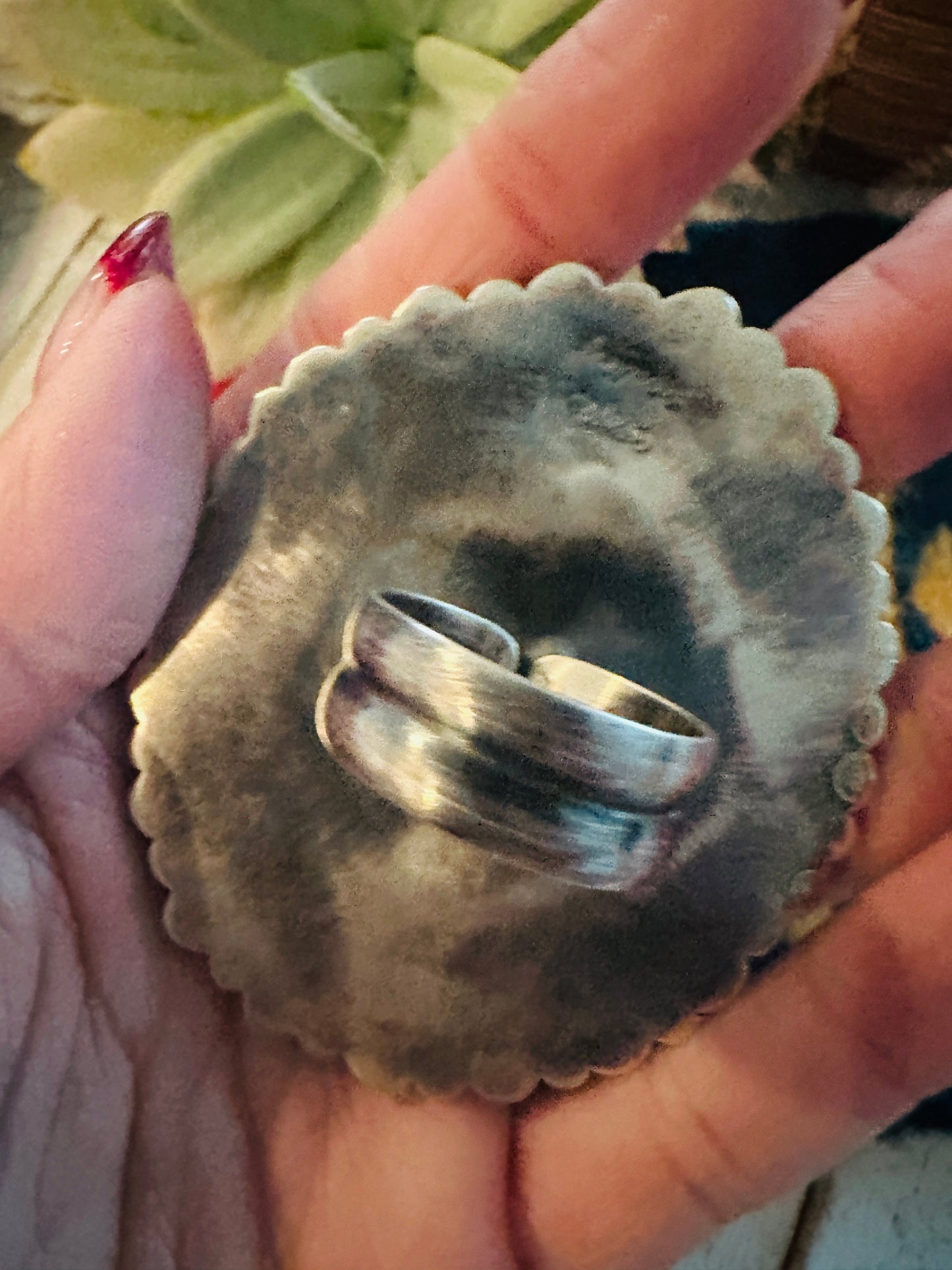Navajo Sterling Silver, Queen Pink Conch & Turquoise Adjustable Cluster Ring