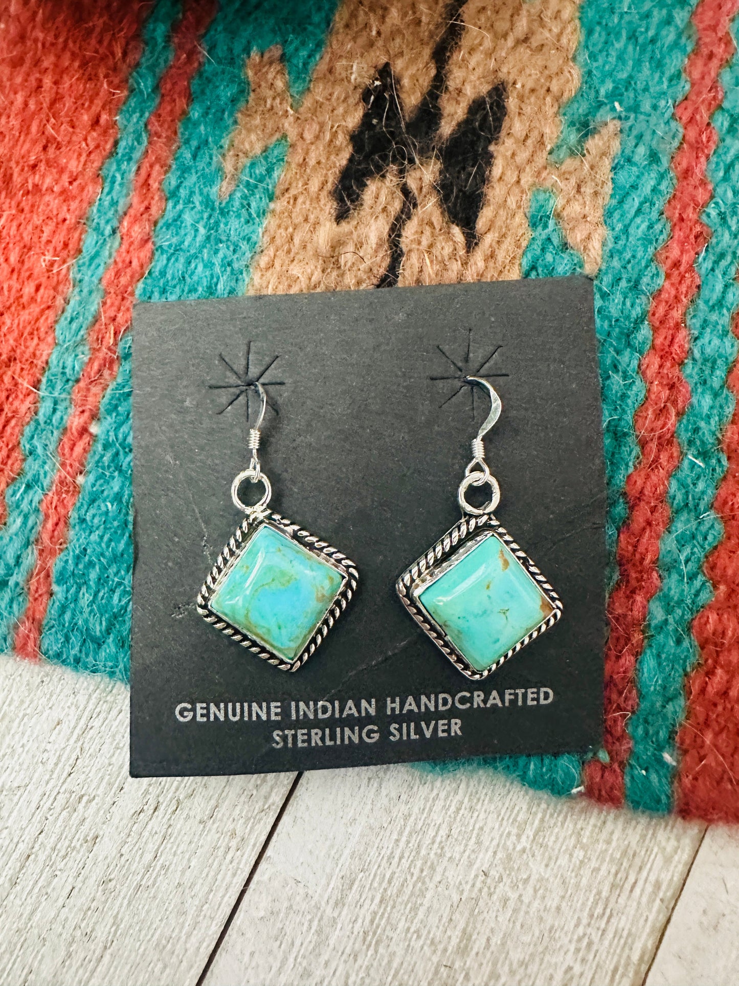 Navajo Turquoise & Sterling Silver Square Dangle Earrings