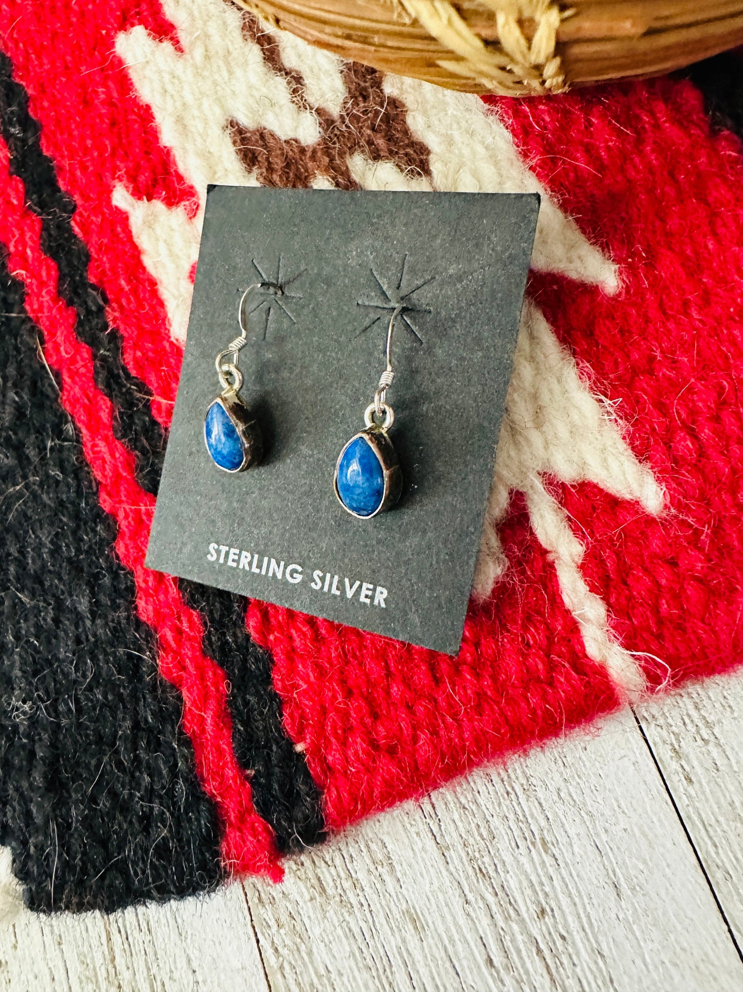 Navajo Lapis and Sterling Silver Dangle Earrings Signed