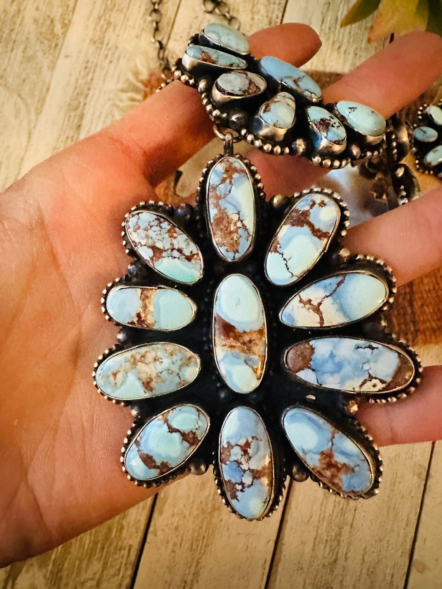 Navajo Golden Hills Turquoise & Sterling Silver Cluster Necklace Set