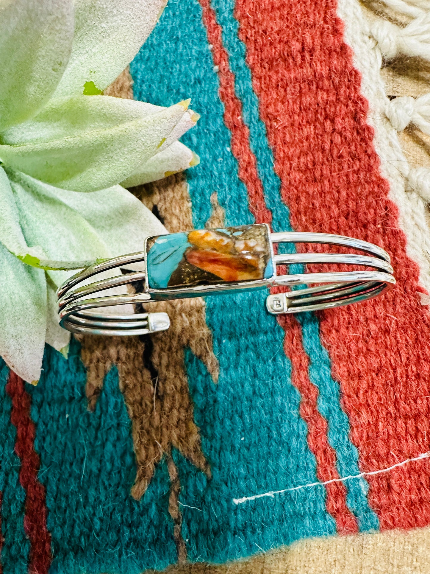 Handmade Sterling Silver & Spice Cuff Bracelet Signed Nizhoni