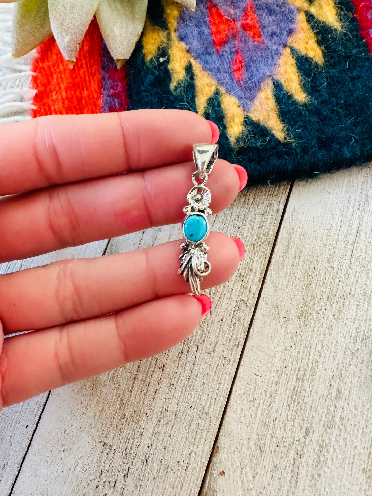 Navajo Sterling Silver & Turquoise Flower Pendant