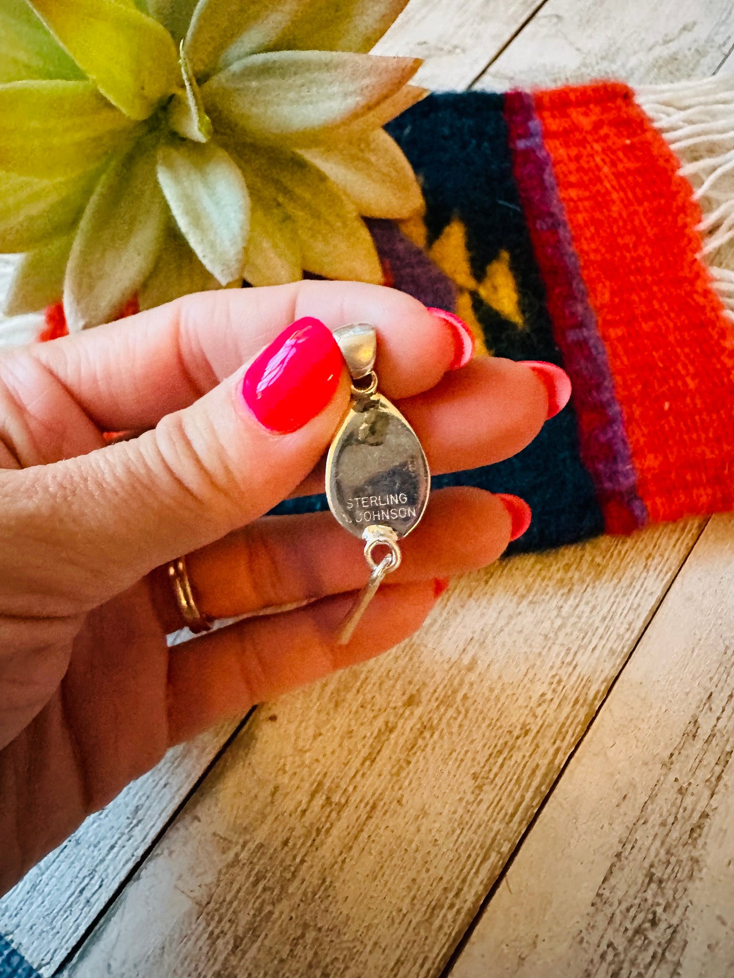 Navajo Sterling Silver & Rhodochrosite Pendant