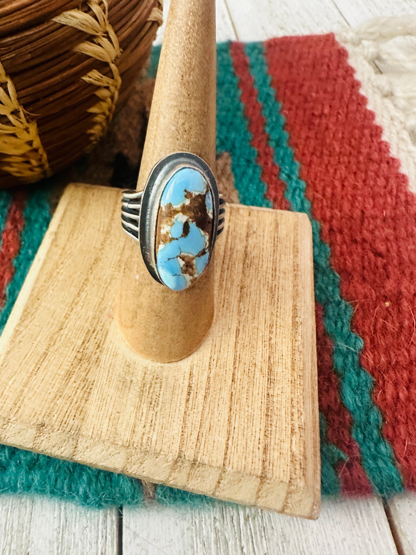 Navajo Golden Hills Turquoise & Sterling Silver Ring Size 6.5