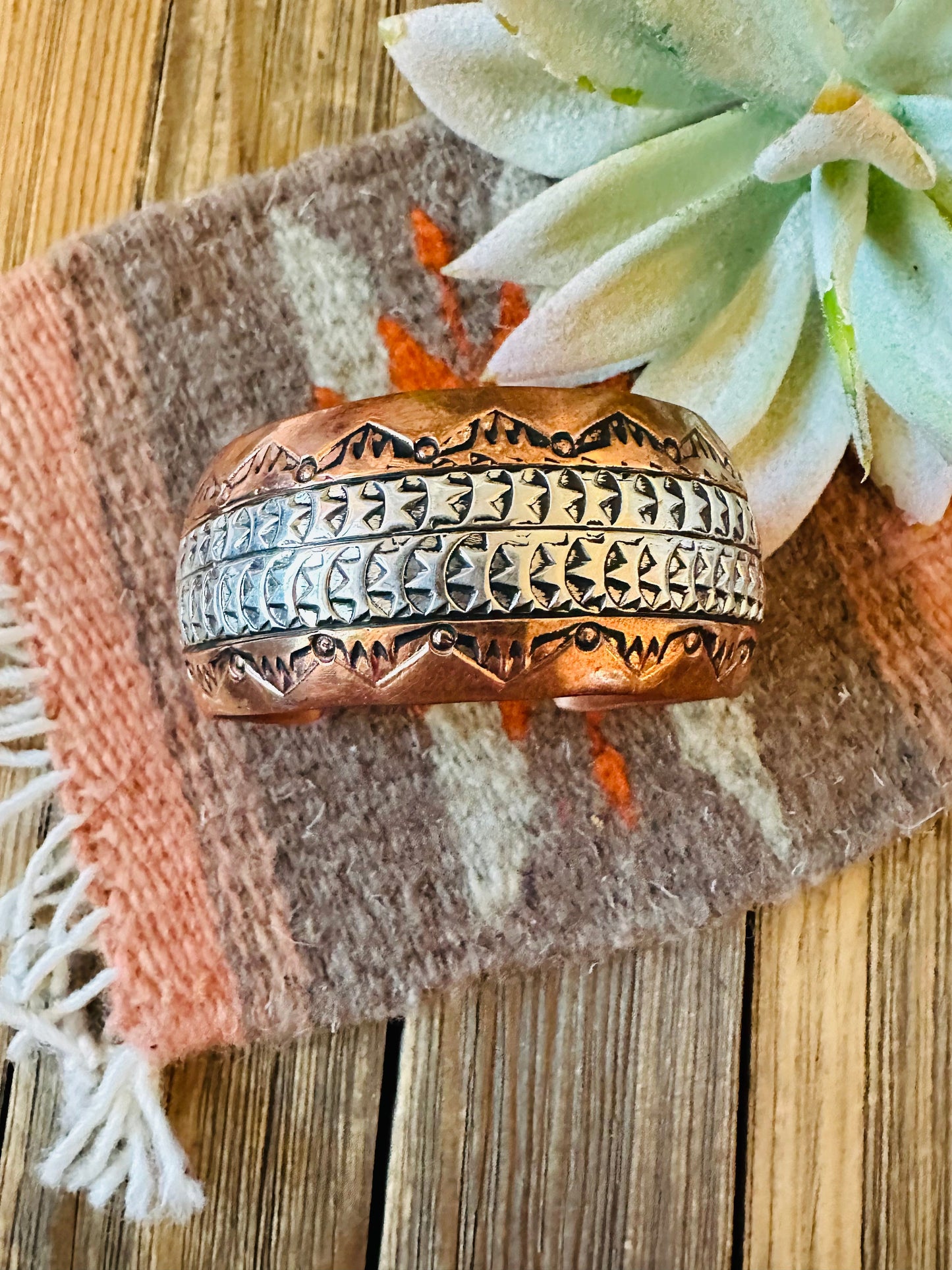 Navajo Copper and Sterling Silver Cuff Bracelet Signed