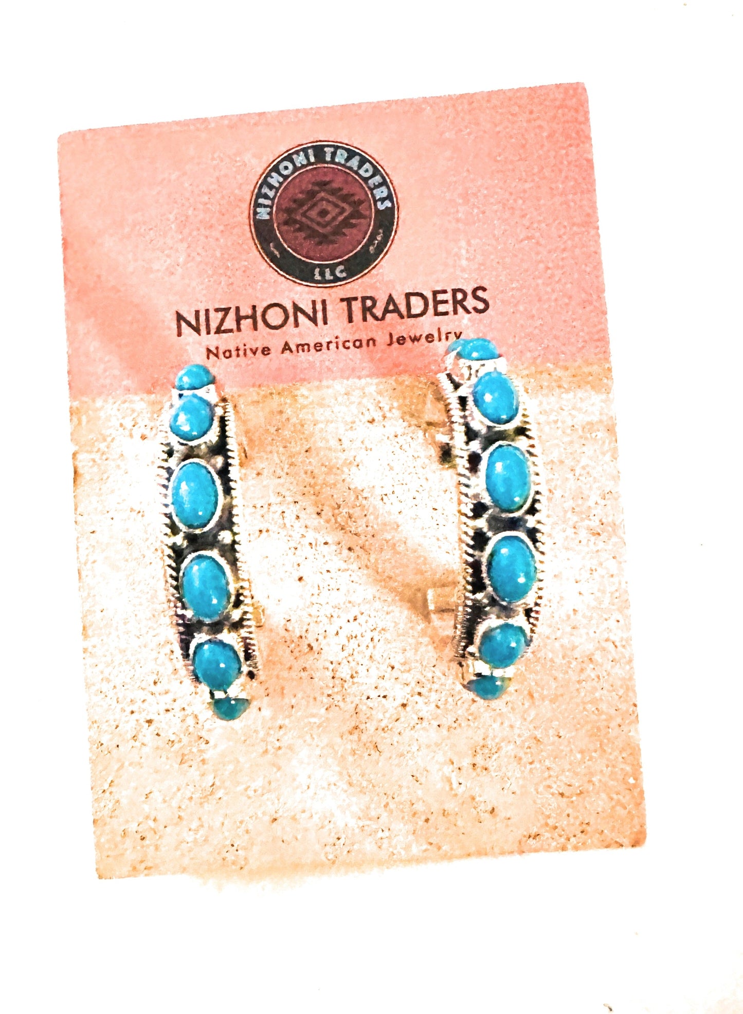 Navajo Sterling Silver & Turquoise Hoop Earrings