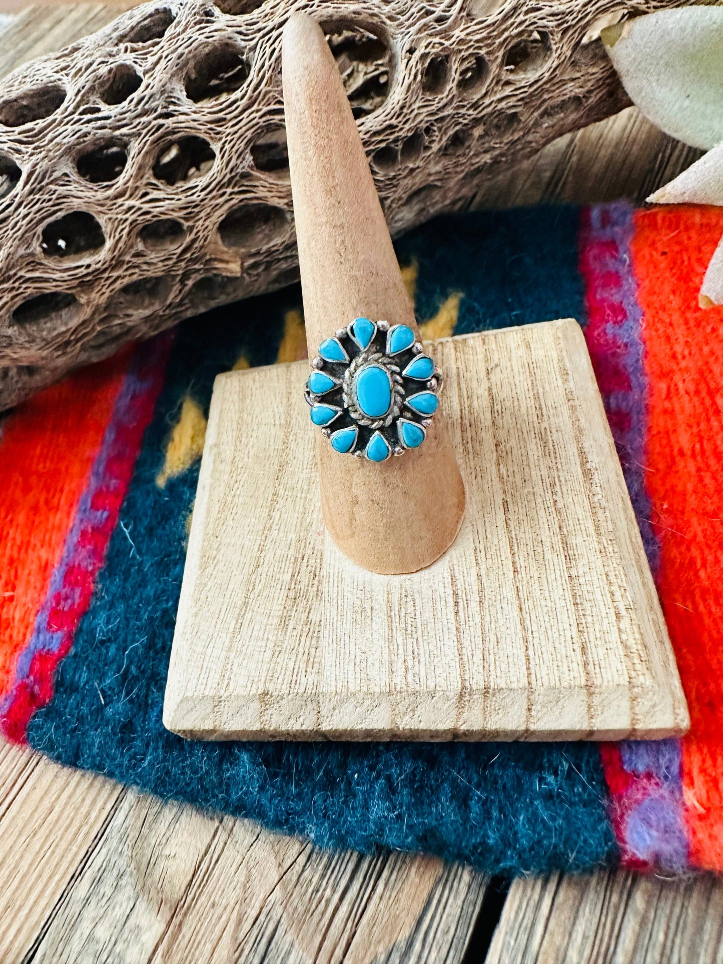 Navajo Sterling Silver And Turquoise Cluster Ring