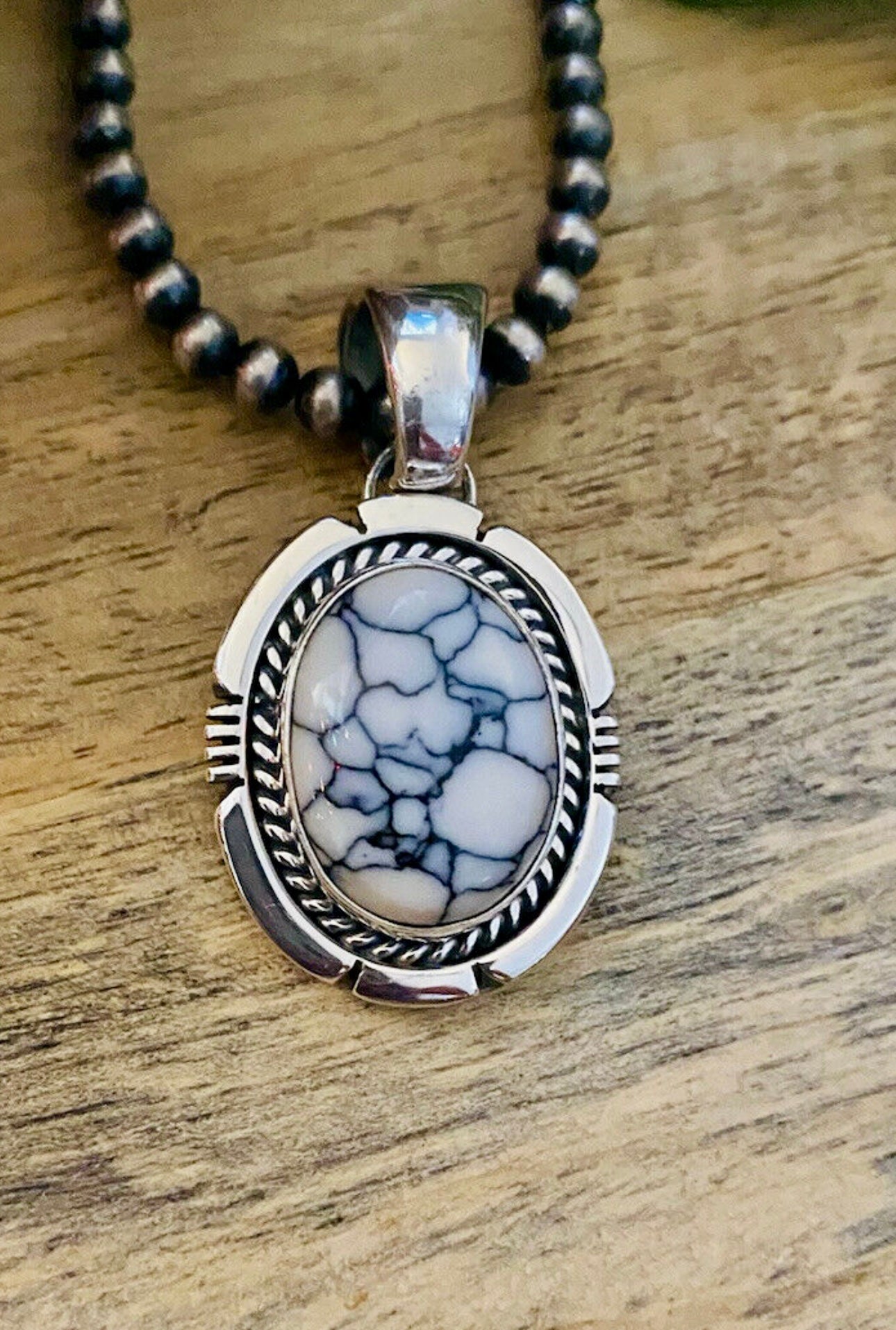 Navajo Sterling Silver & White Gibbsite Pendant