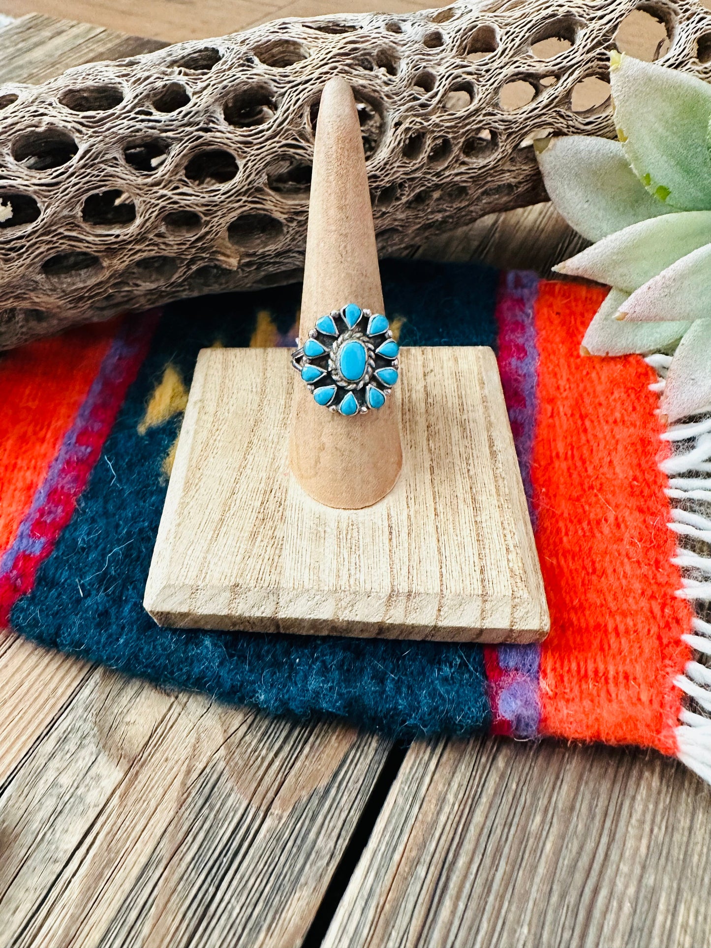 Navajo Sterling Silver And Turquoise Cluster Ring