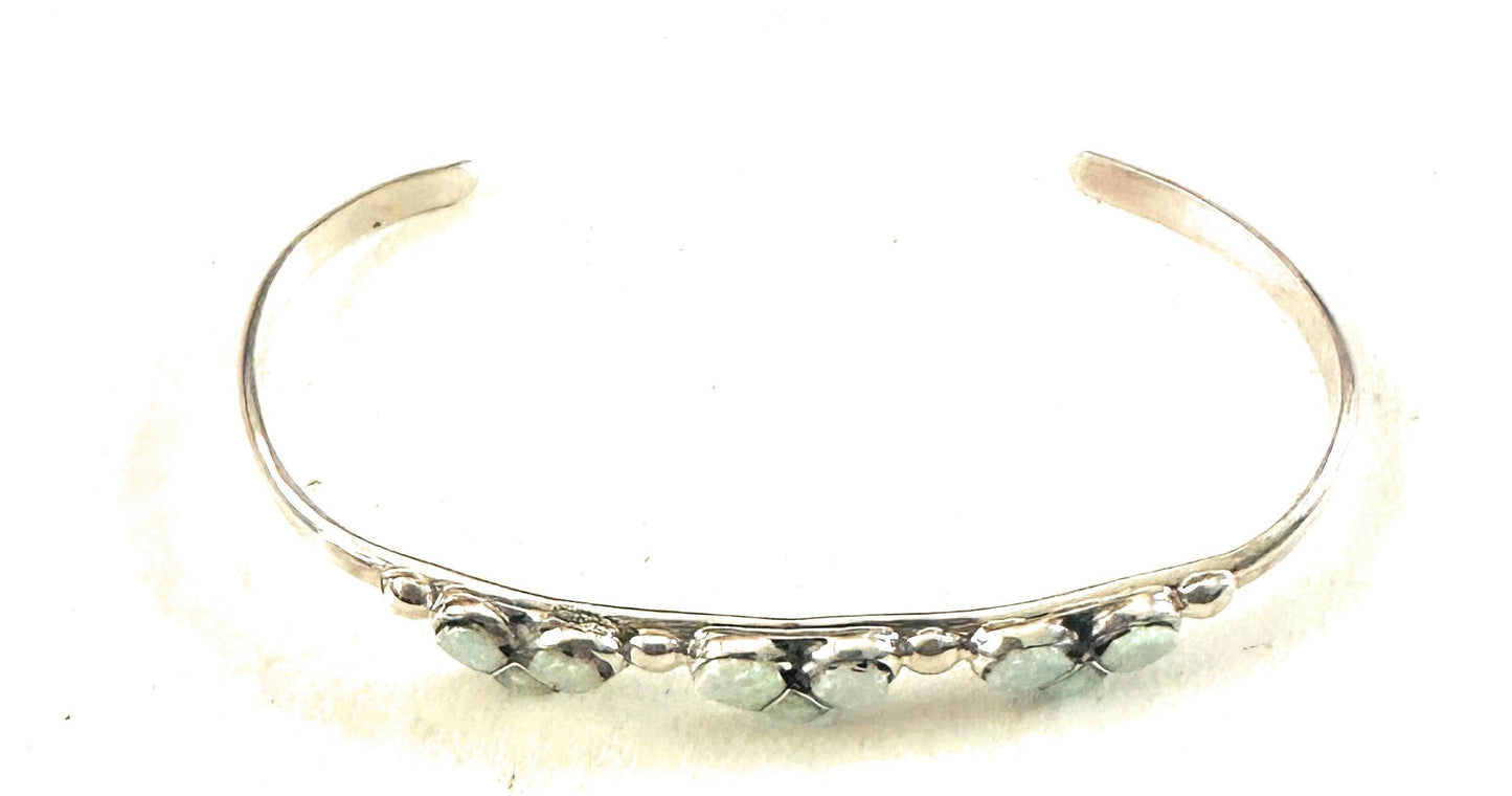 Zuni Sterling Silver & White Opal Heart Baby Cuff Bracelet