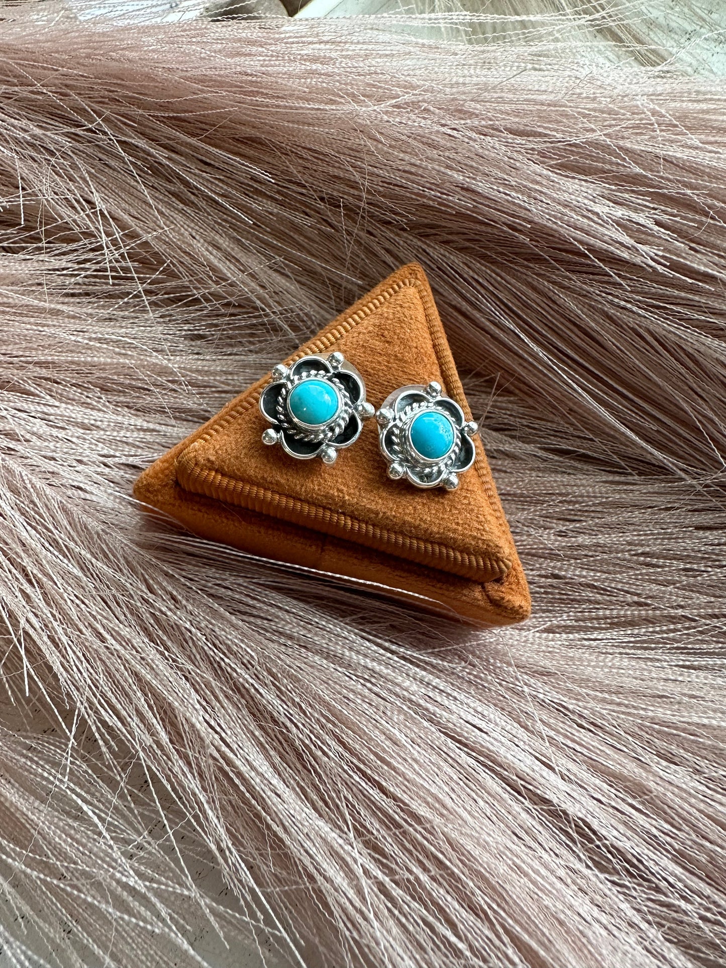 Navajo Sterling Silver & Turquoise Flower Stud Earrings