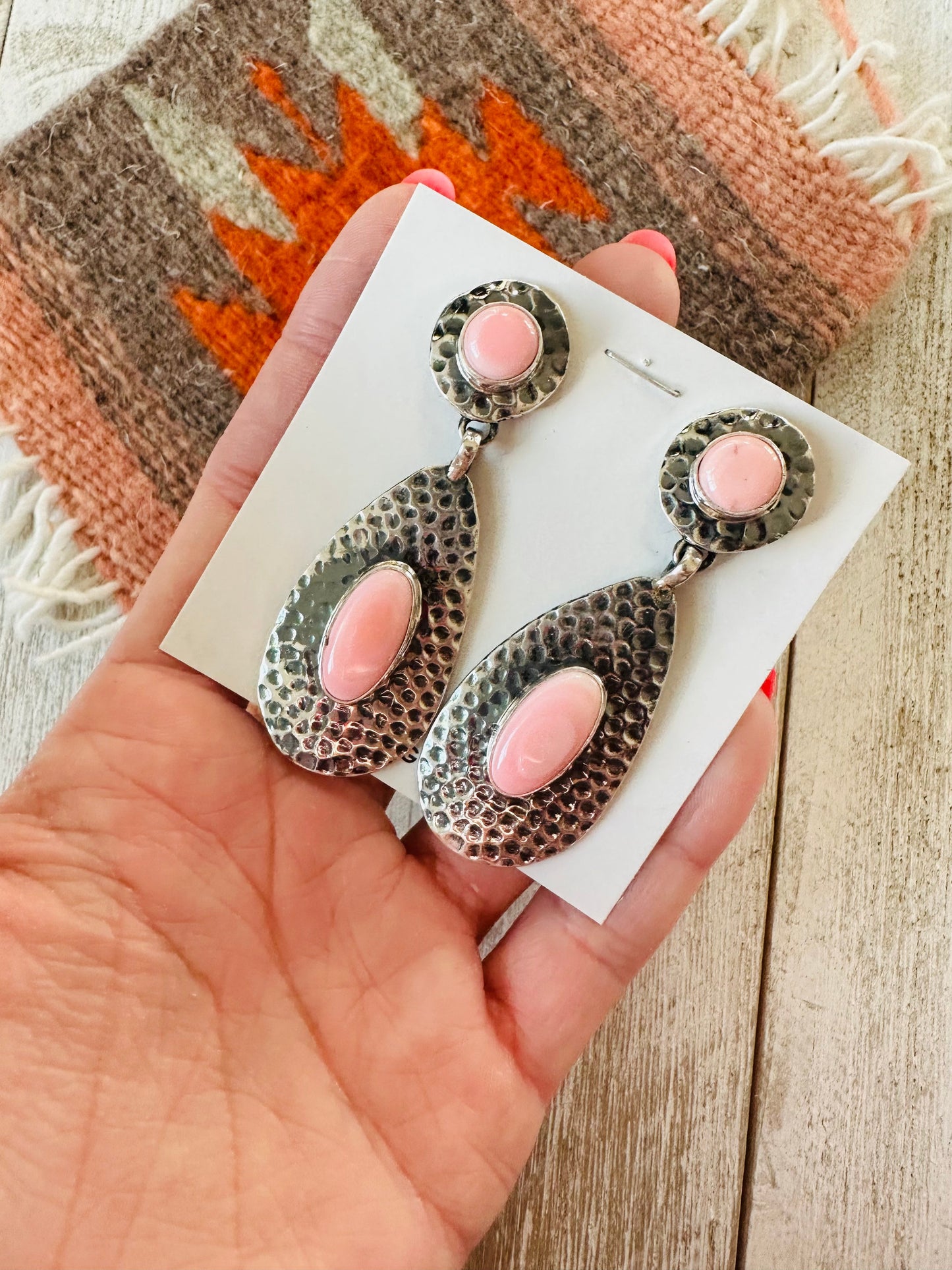 Navajo Queen Pink Conch & Sterling Silver Dangle Earrings