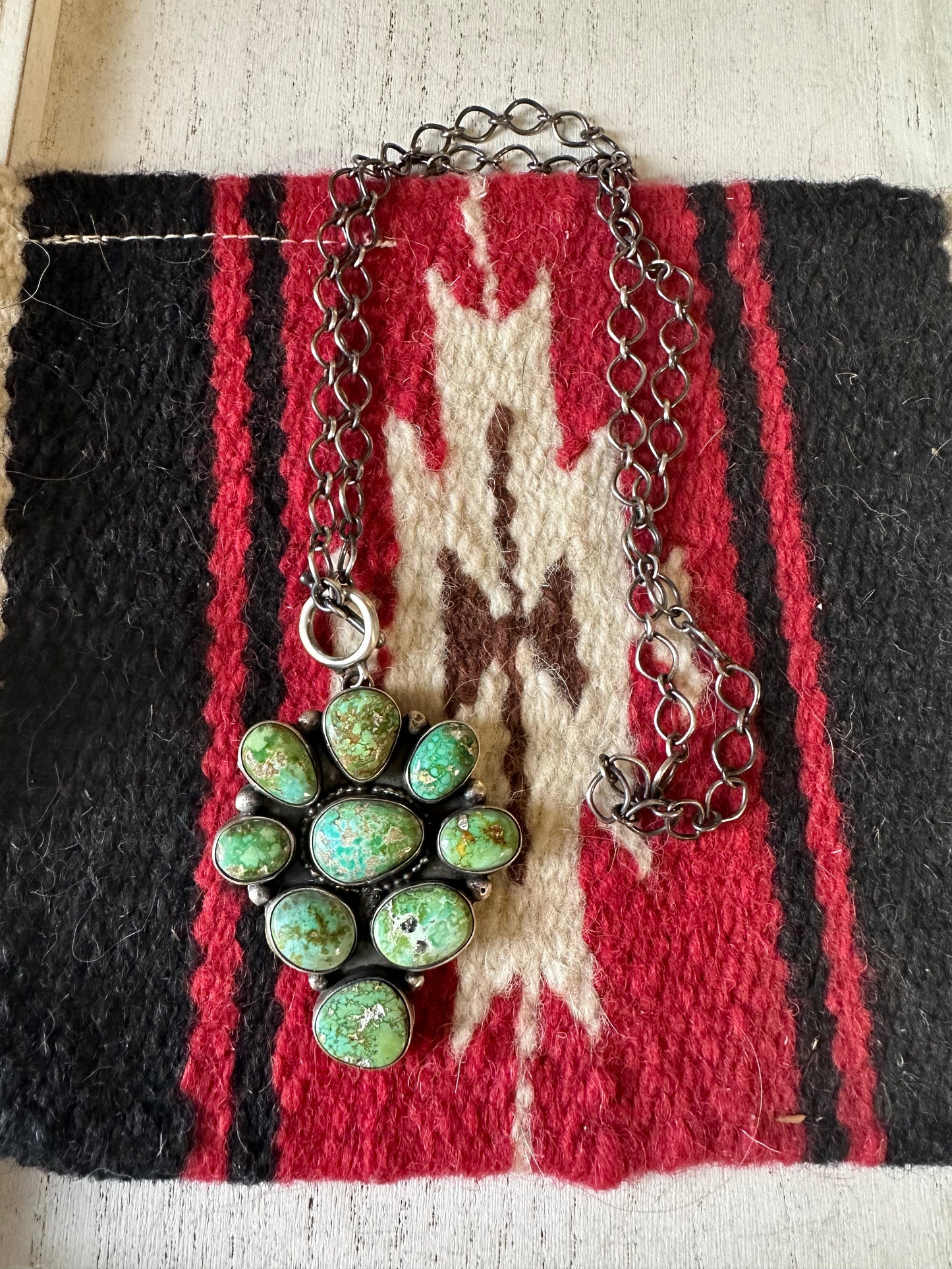 Navajo Sonoran Gold Turquoise & Sterling Silver Necklace Signed