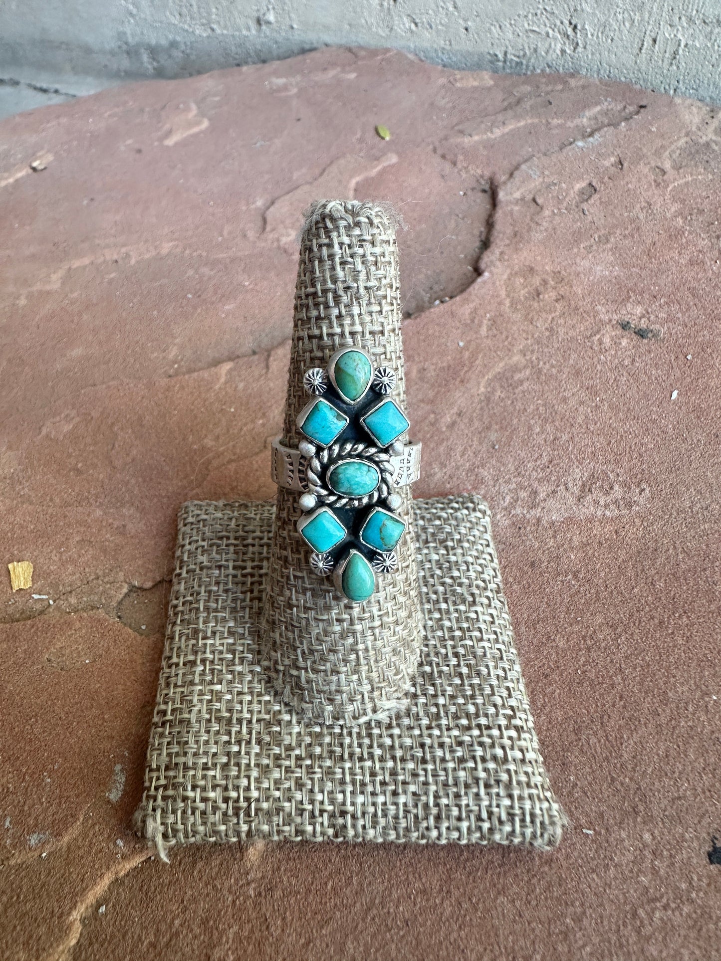 Handmade Sterling Silver & Turquoise Cluster Adjustable Ring