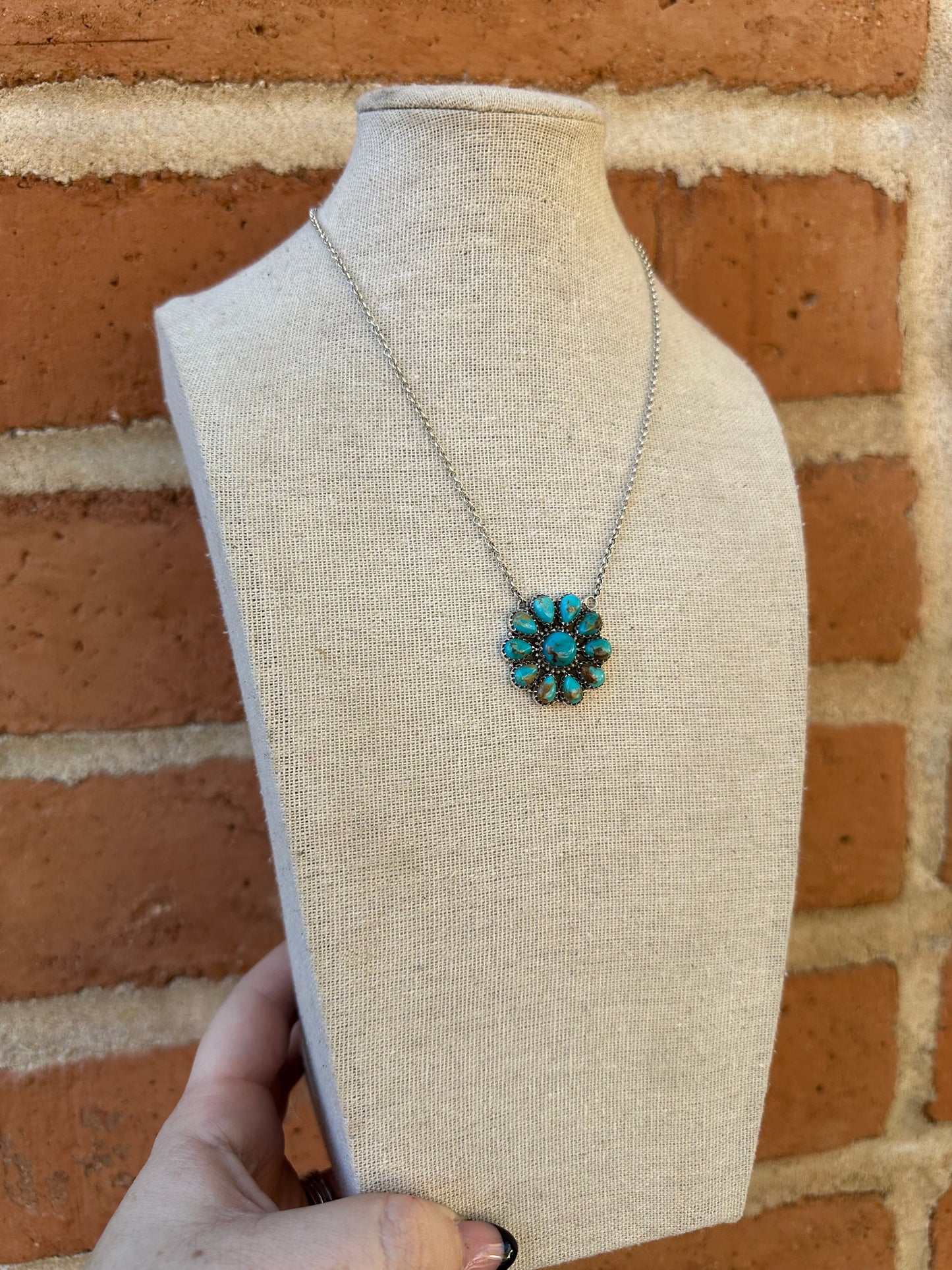 Handmade Sterling Silver & Turquoise Flower Necklace