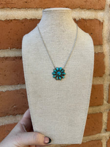 Handmade Sterling Silver & Turquoise Flower Necklace
