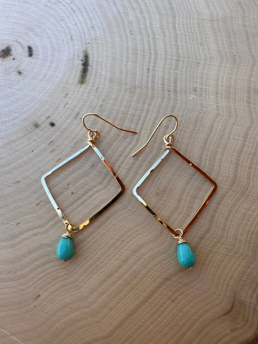 “The Golden Collection” Turquoise Creation Handmade Turquoise Beaded & 14k Gold Plated Earrings