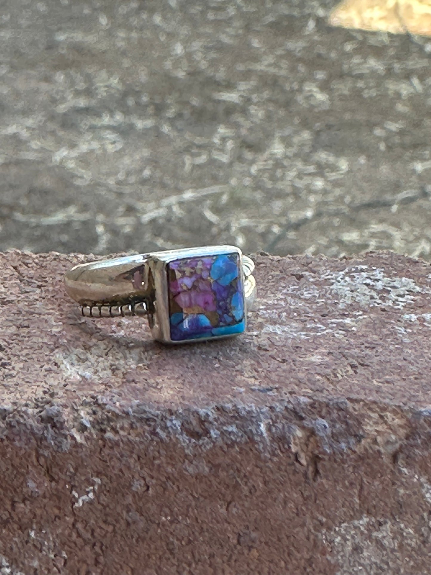 Navajo Pink Dream Mojave & Sterling Silver Square Stone Ring