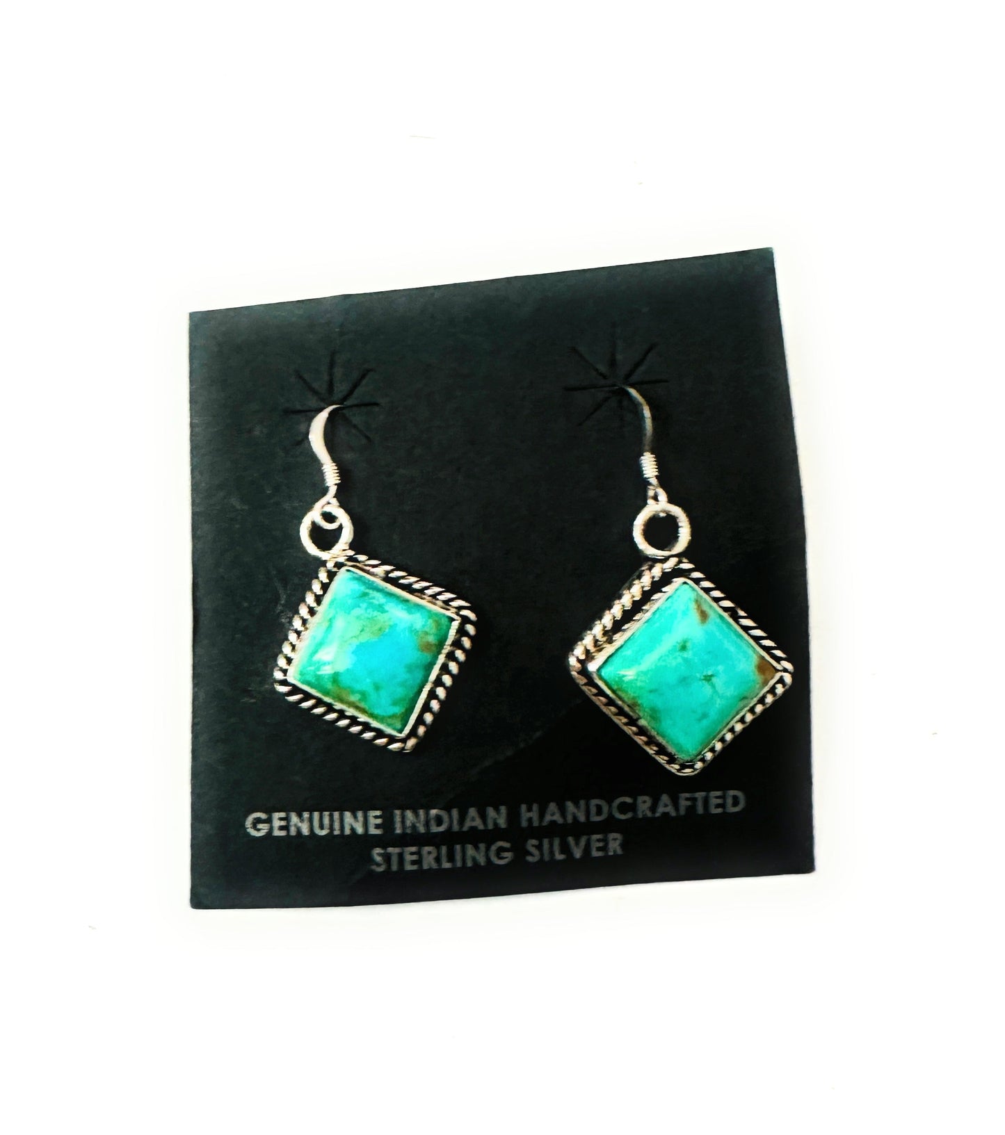 Navajo Turquoise & Sterling Silver Square Dangle Earrings