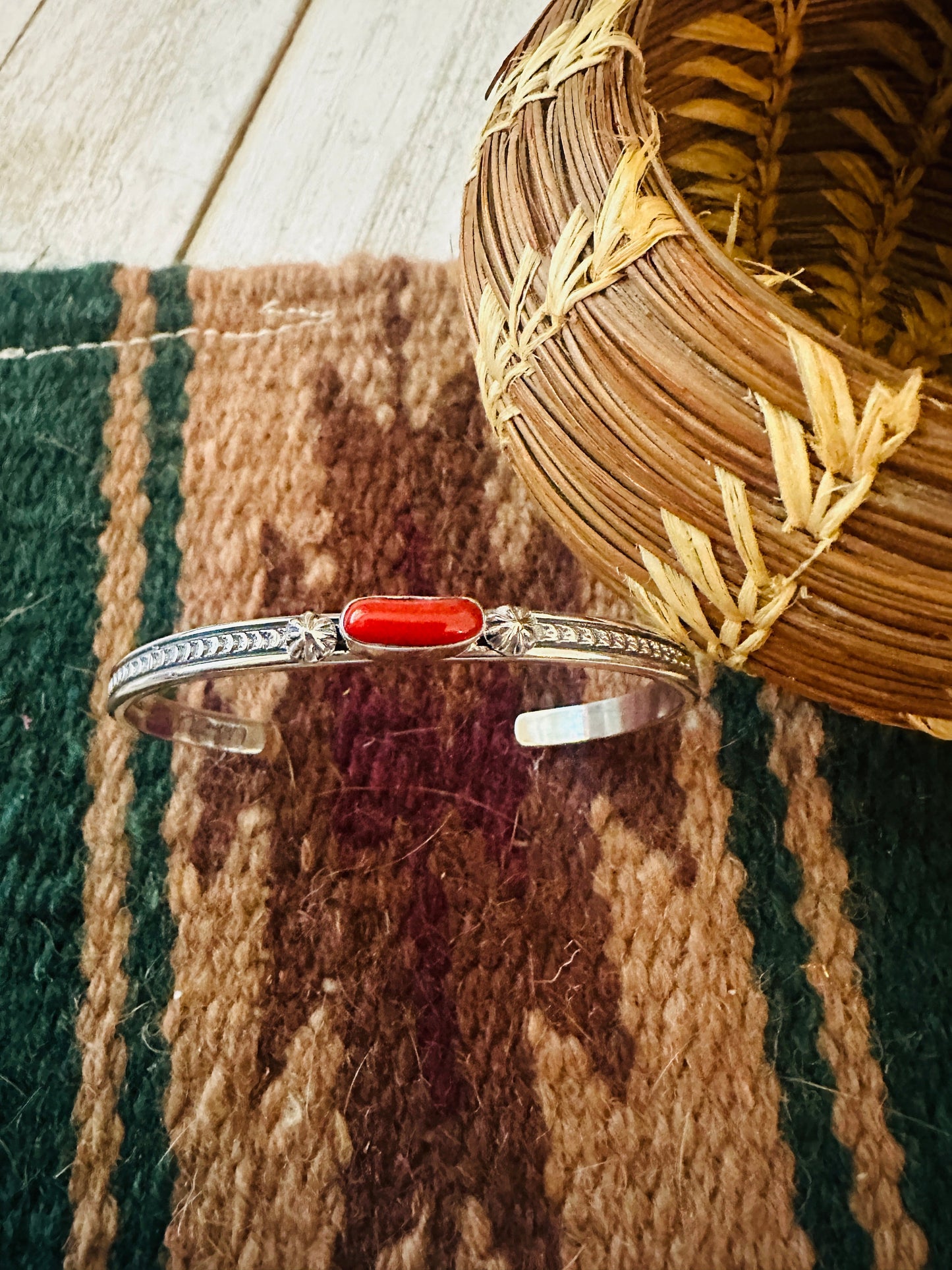 Navajo Coral & Sterling Silver Cuff Bracelet