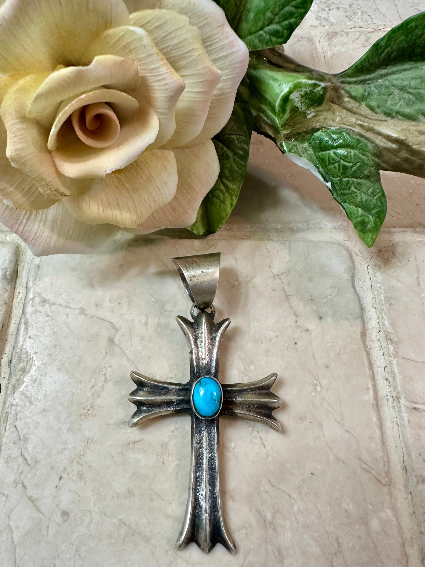 Navajo Sterling Silver & Turquoise Cross Pendant