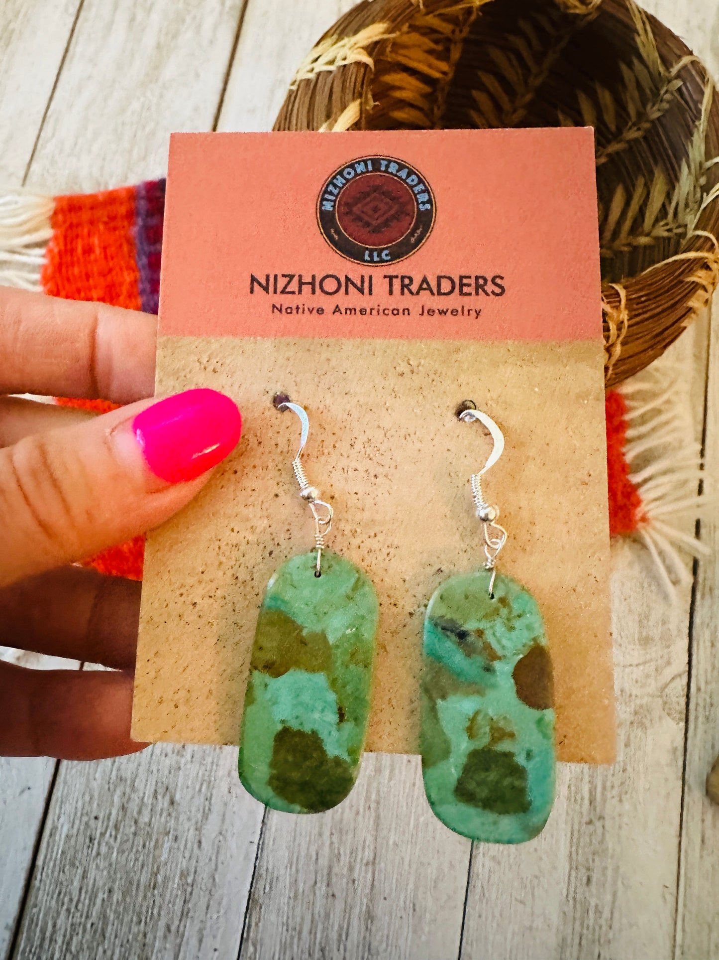 Navajo Sterling Silver & Turquoise Slab Dangle Earrings