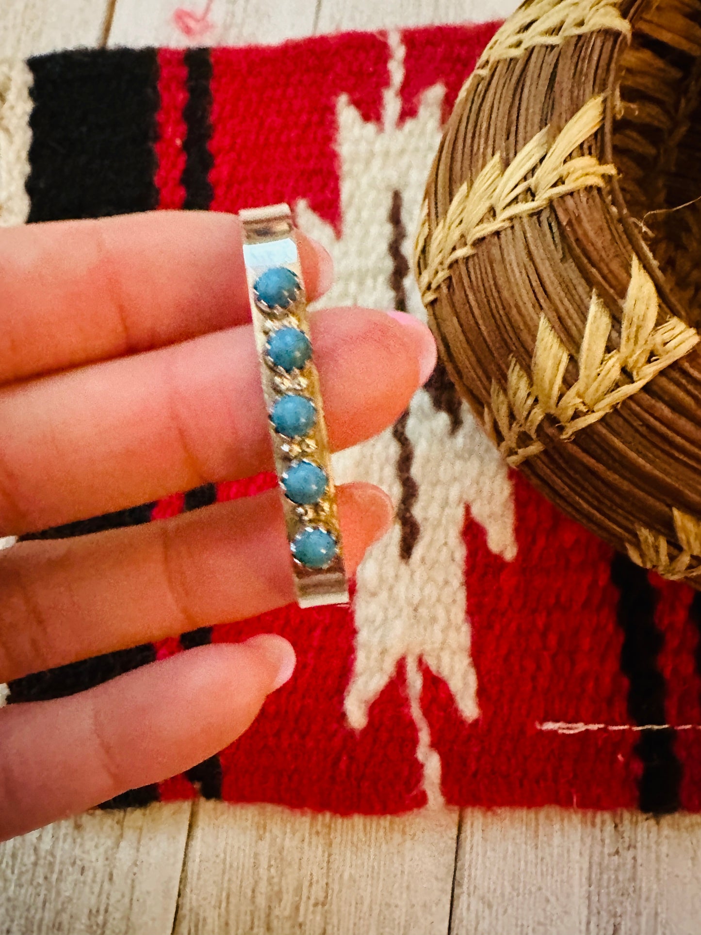 Navajo Sterling Silver & Turquoise Baby Cuff Bracelet