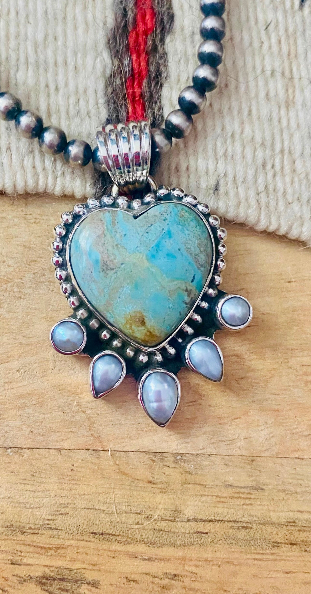 Australian Turquoise & Pearl Heart Pendant