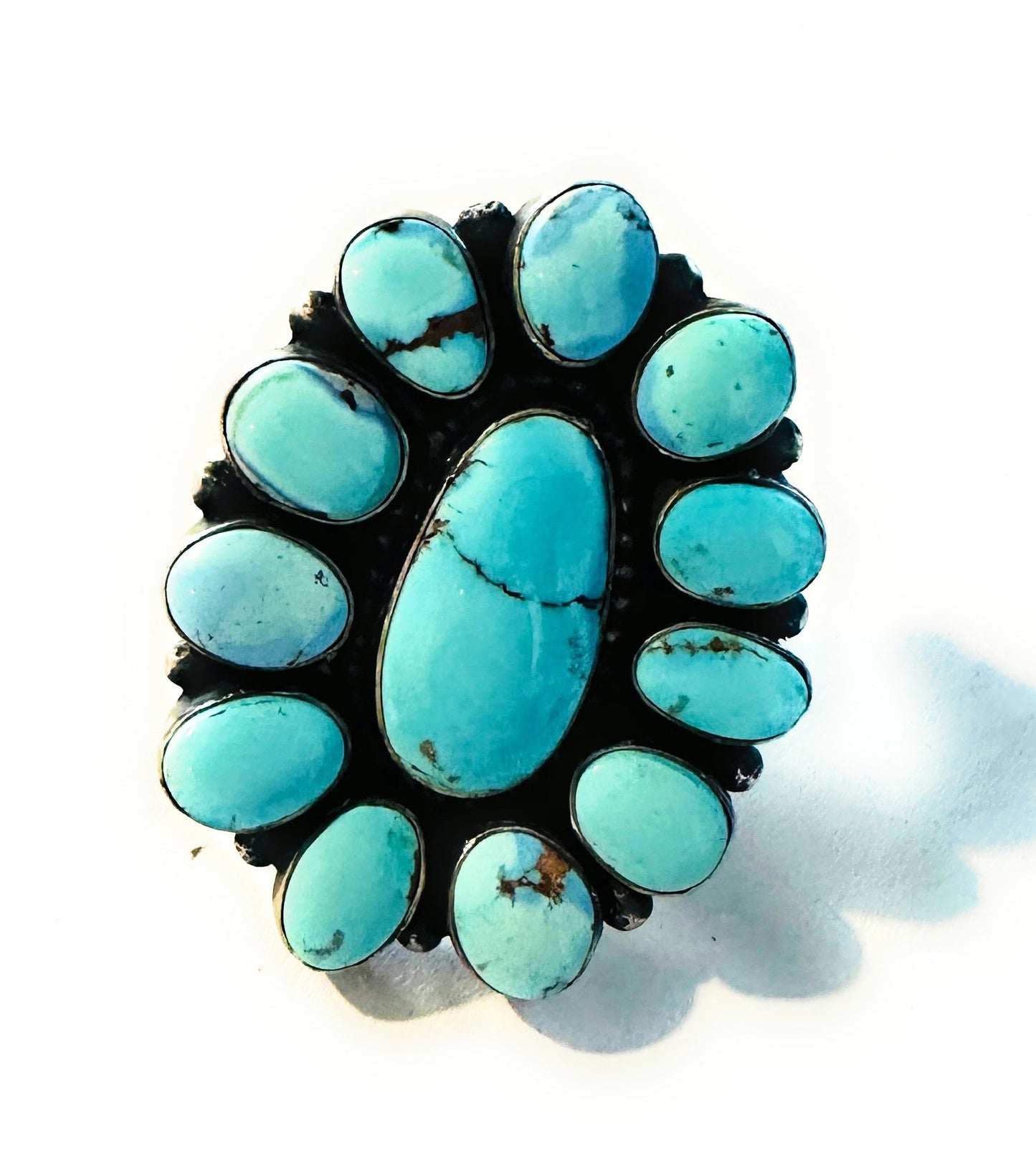 Navajo Golden Hills Turquoise & Sterling Silver Cluster Ring Size 7 by Ben Yellowhorse