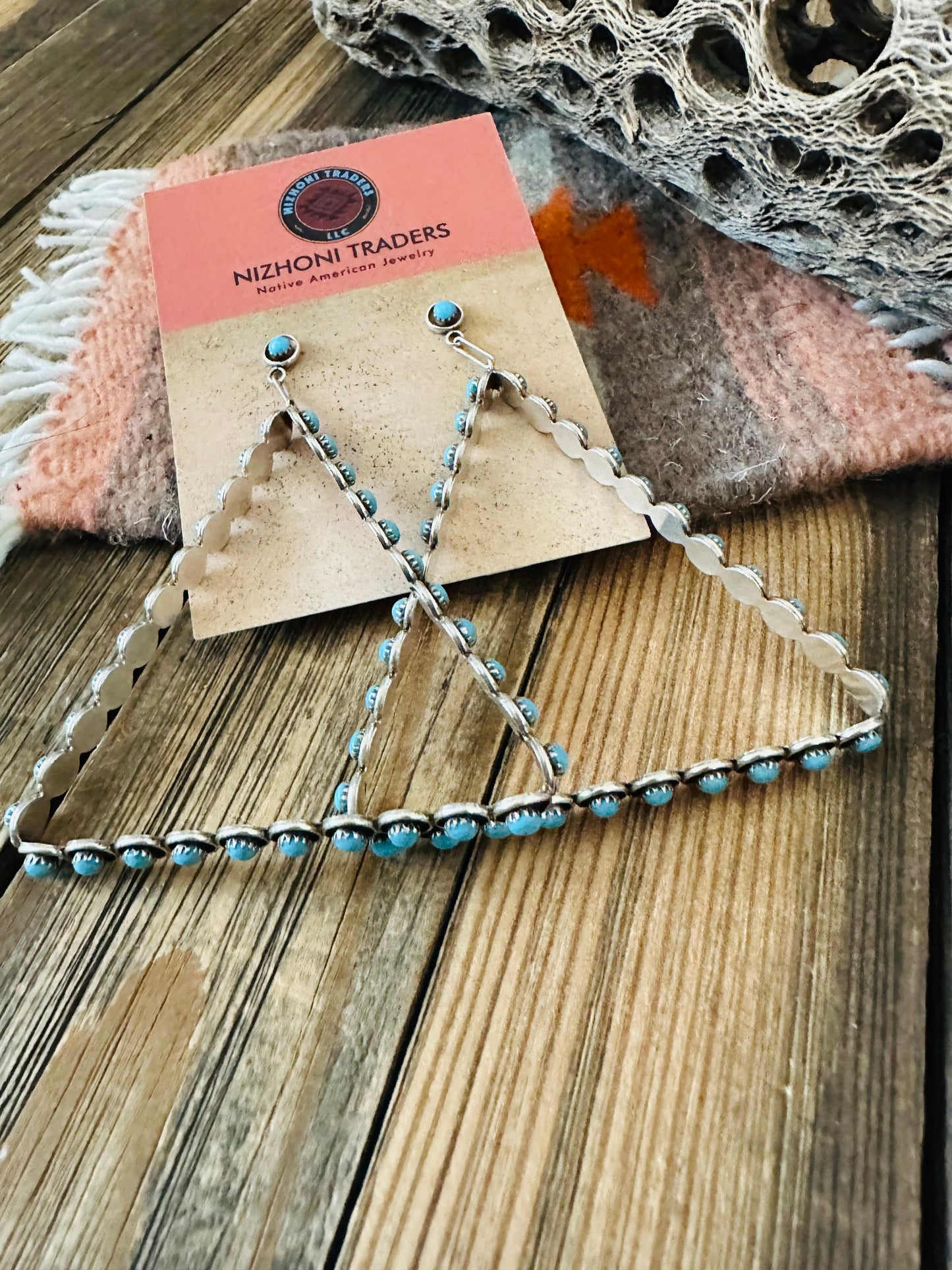 Zuni Sterling Silver & Turquoise Snake Eye Triangle Earrings