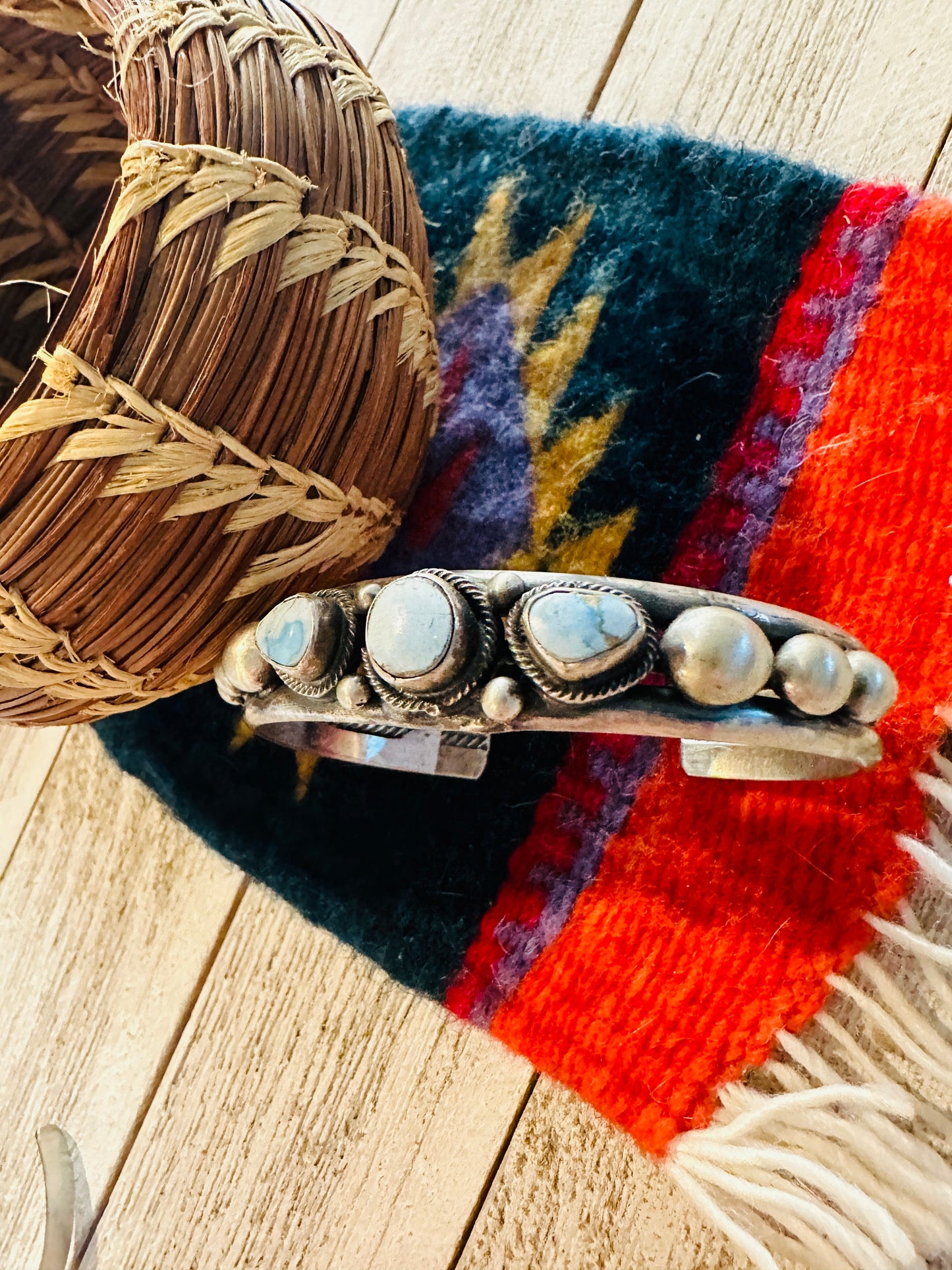 Navajo Golden Hills Turquoise & Sterling Silver Cuff Bracelet
