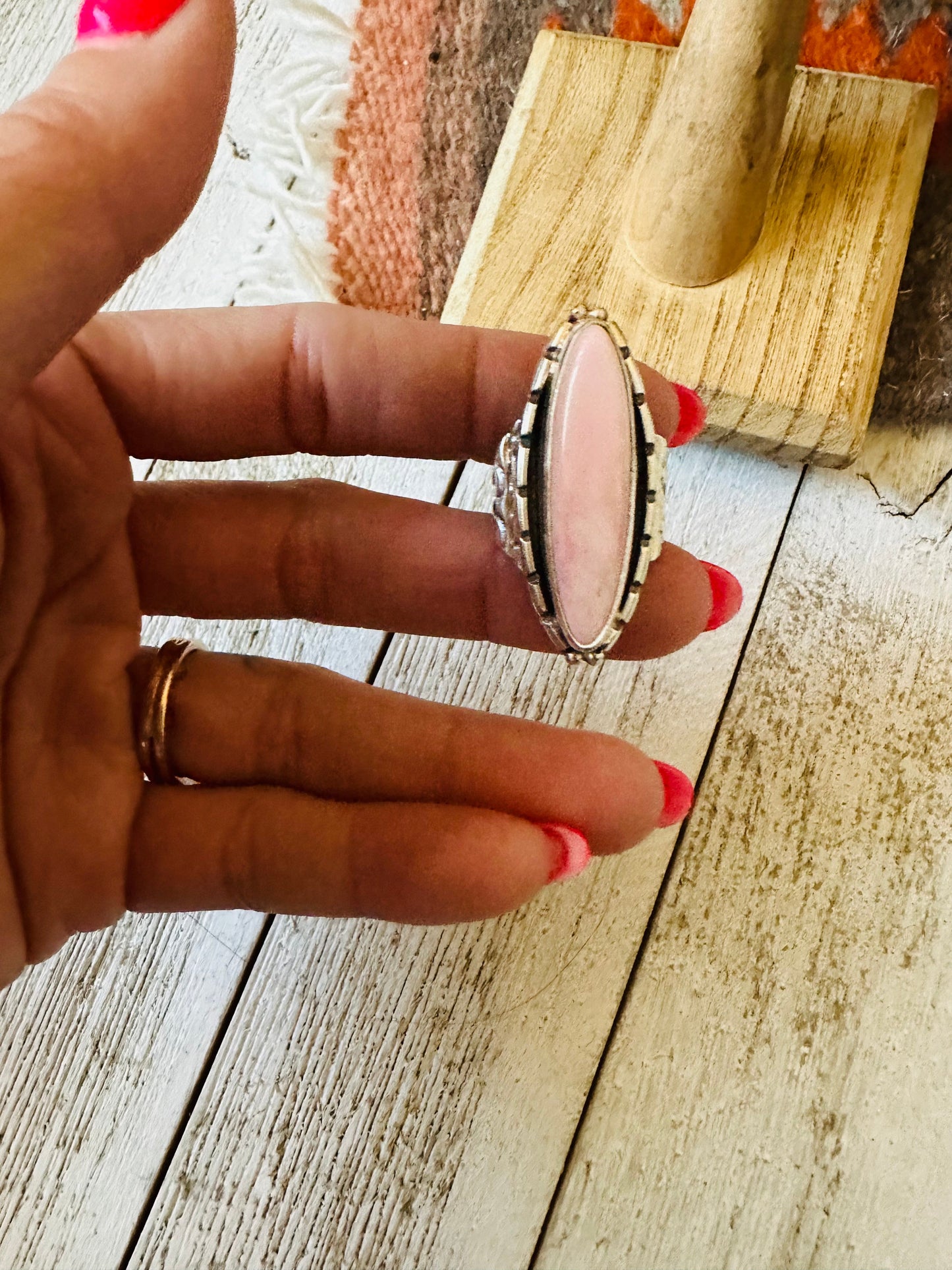 Navajo Sterling Silver & Queen Pink Conch Ring