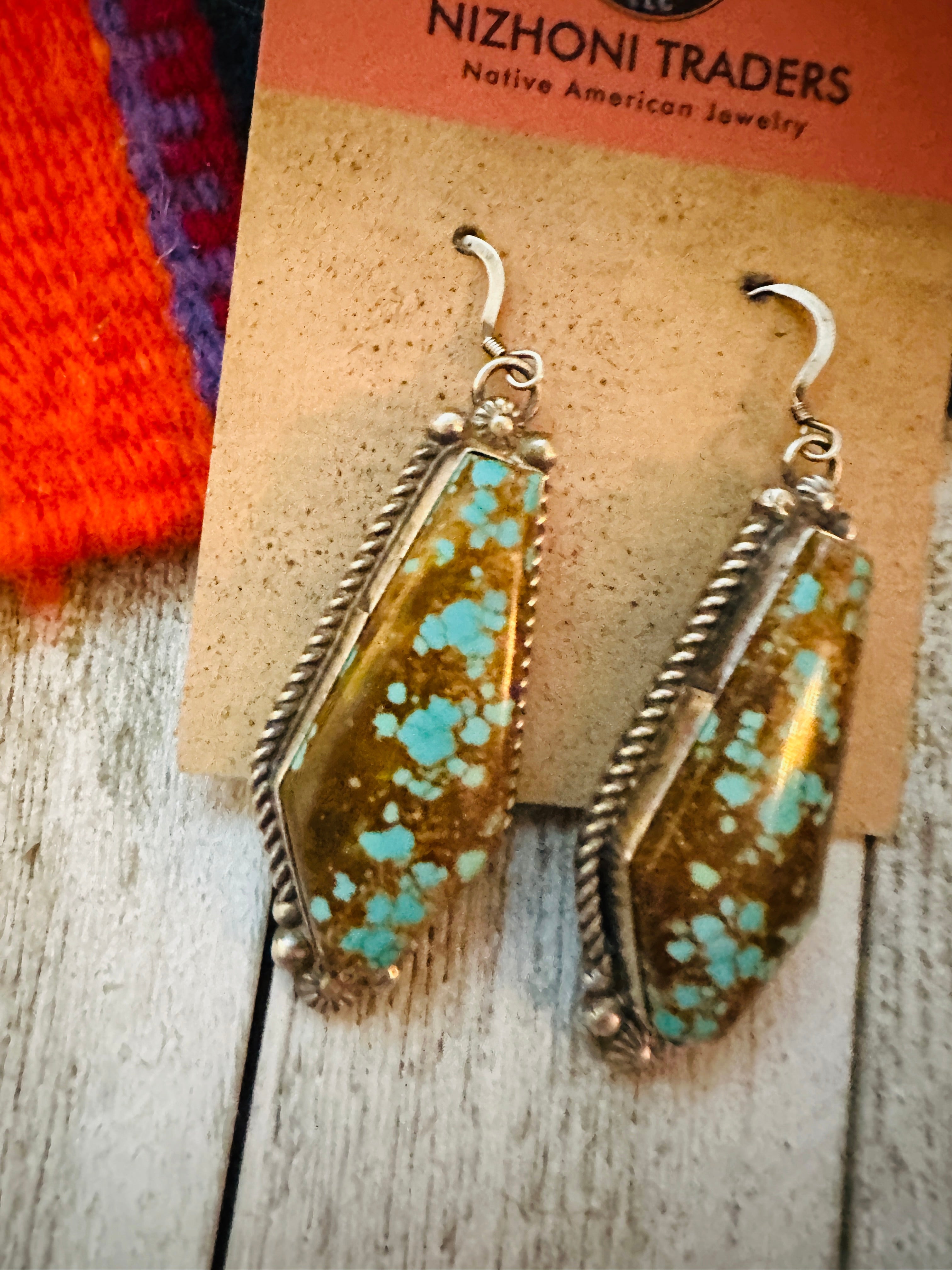 Navajo Number 8 Turquoise and Sterling Silver online Inlay Dangle Earrings