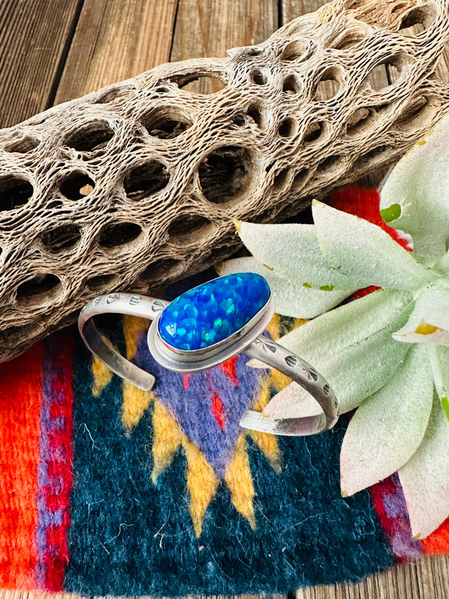 Navajo Blue Opal & Sterling Silver Cuff Bracelet