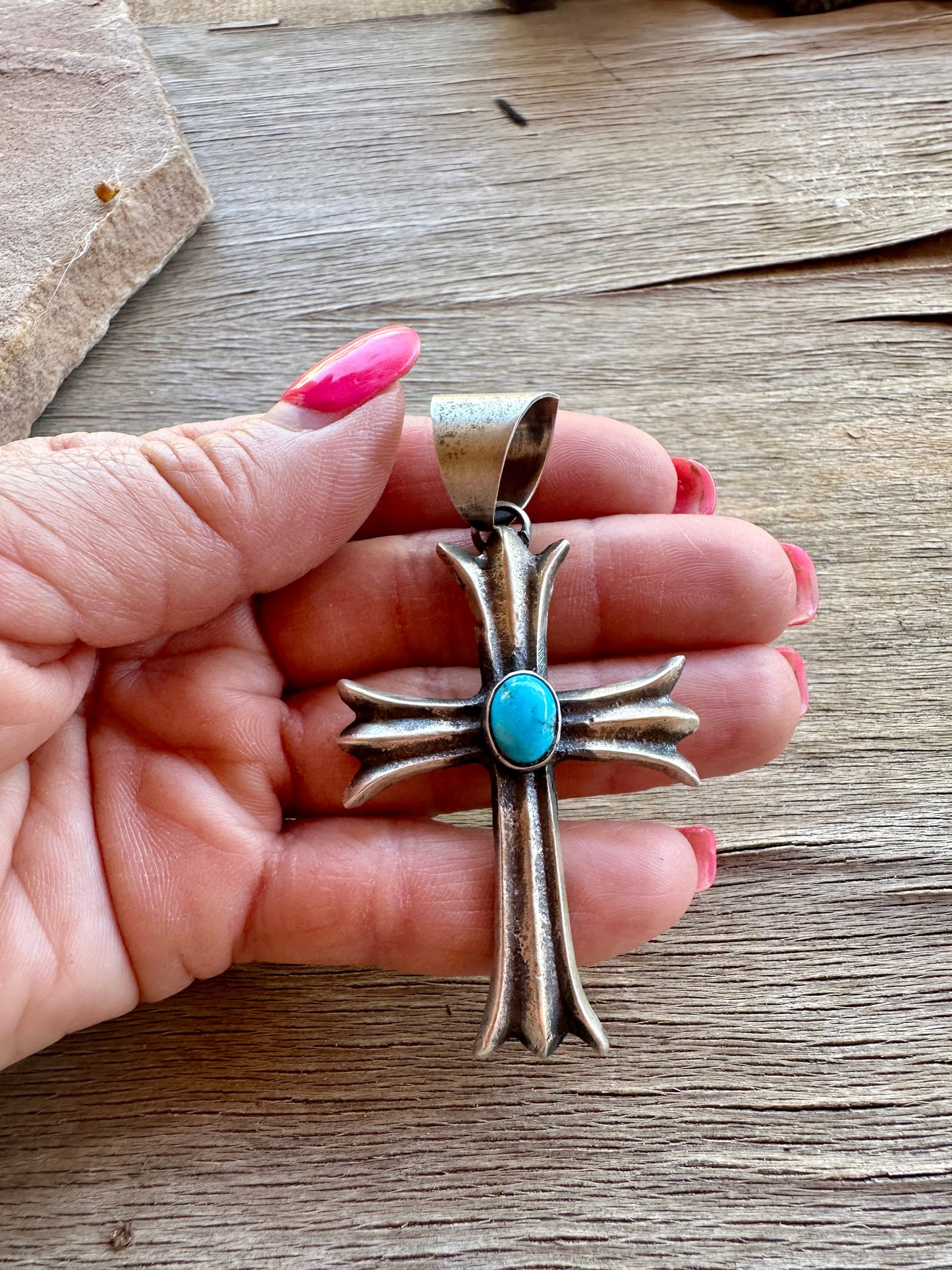 Navajo Sterling Silver & Turquoise Cross Pendant