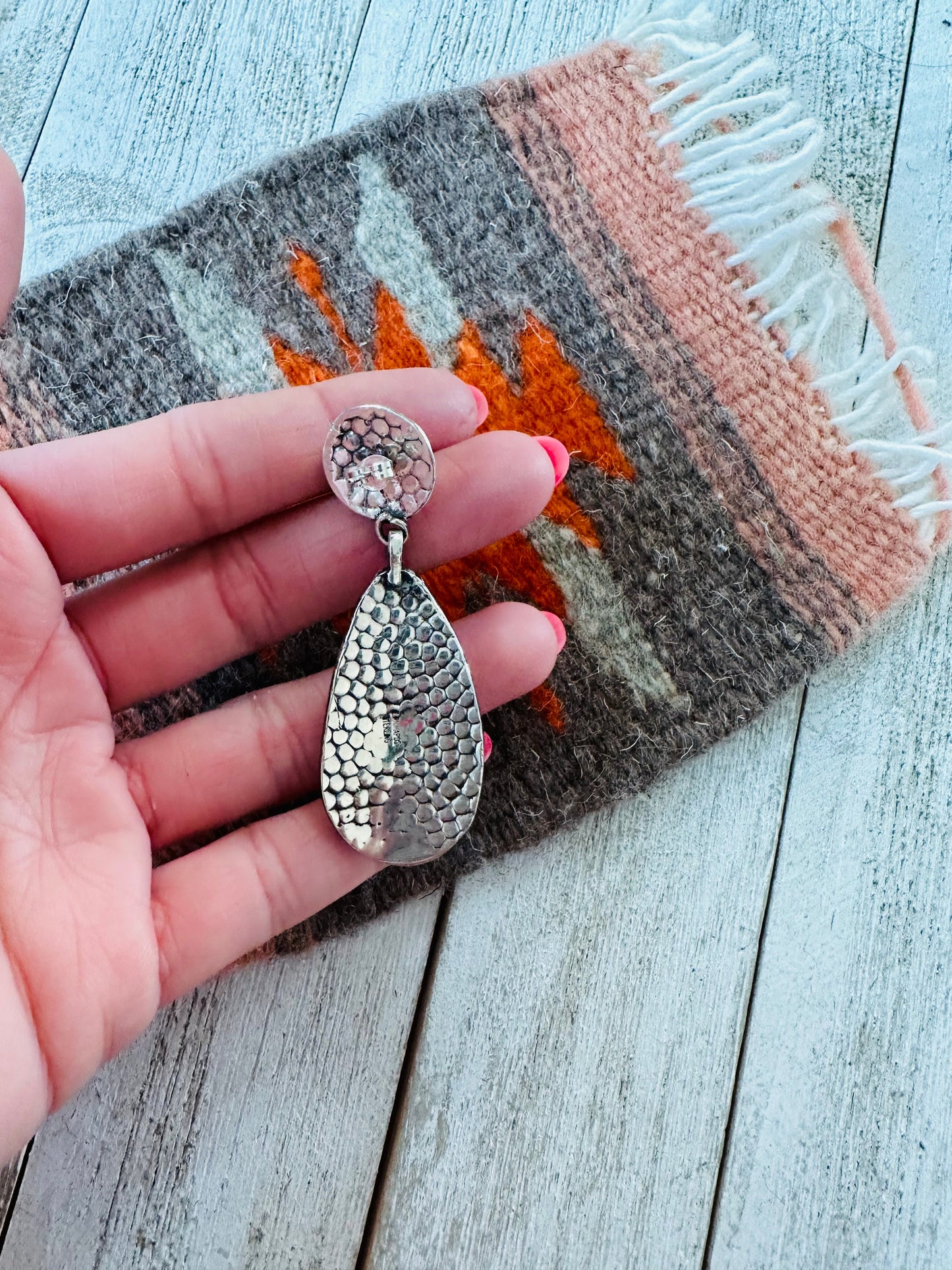 Navajo Queen Pink Conch & Sterling Silver Dangle Earrings