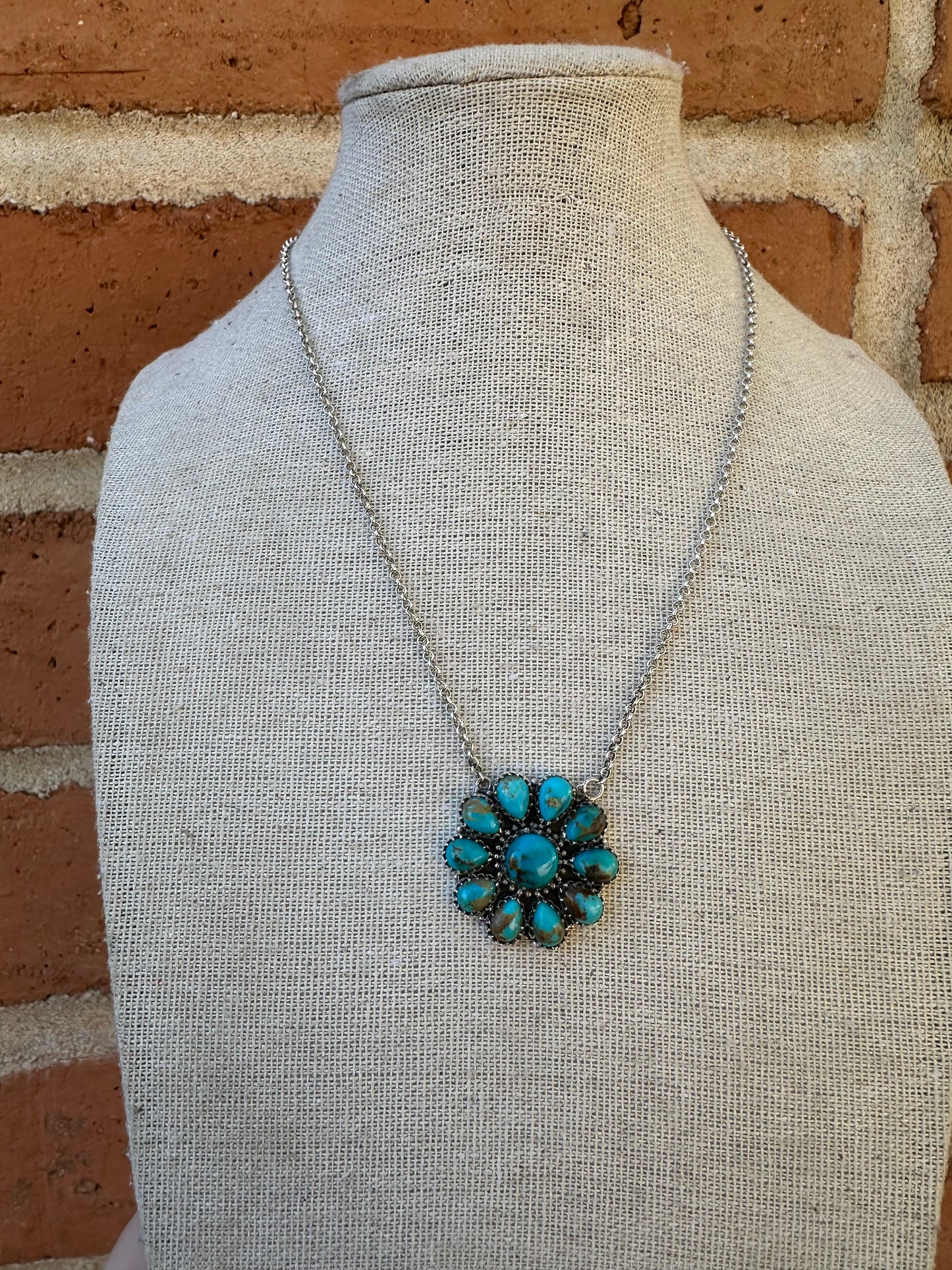 Handmade Sterling Silver & Turquoise Flower Necklace